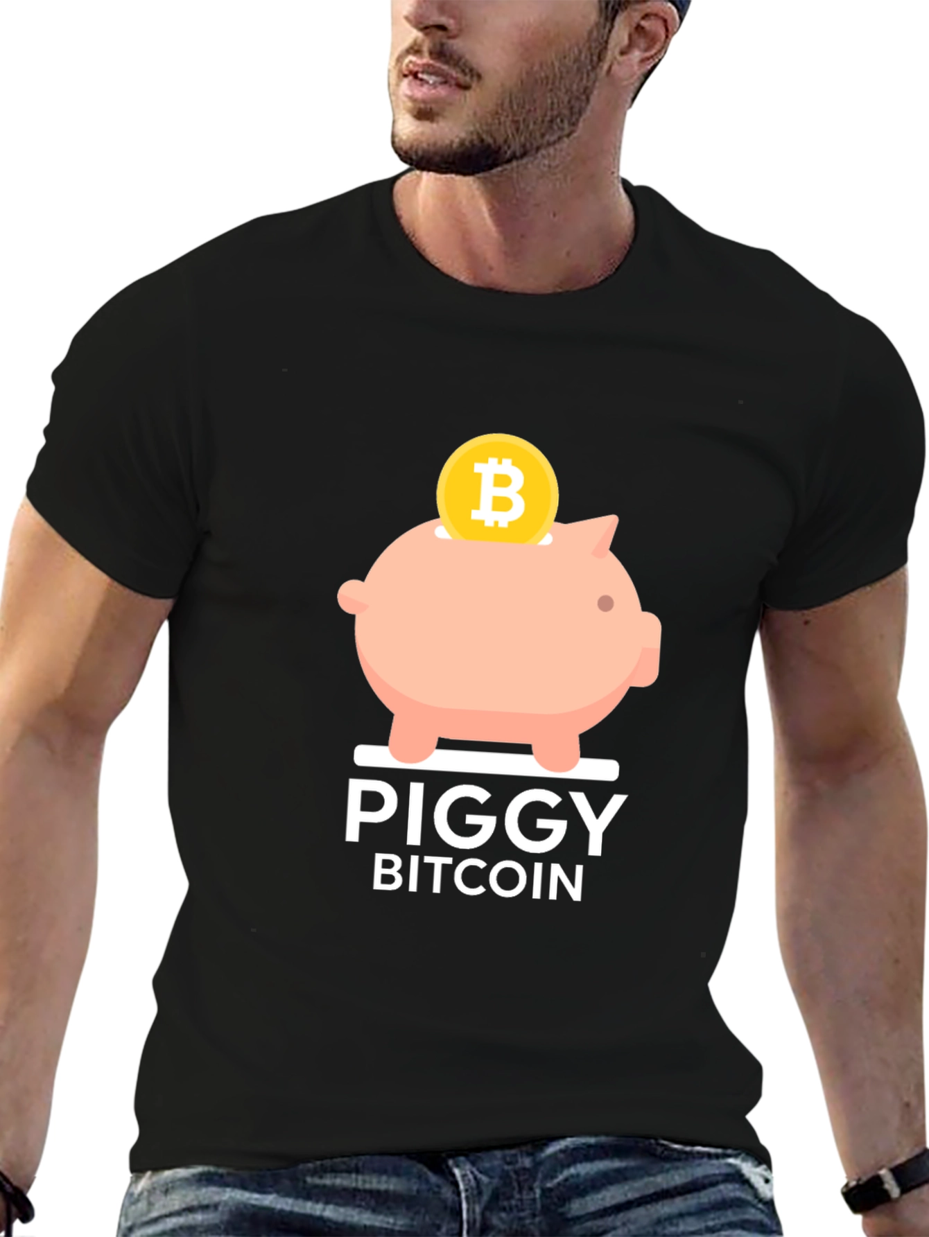 Piggy Bitcoin Black T-Shirt - Crypto Currency Tee