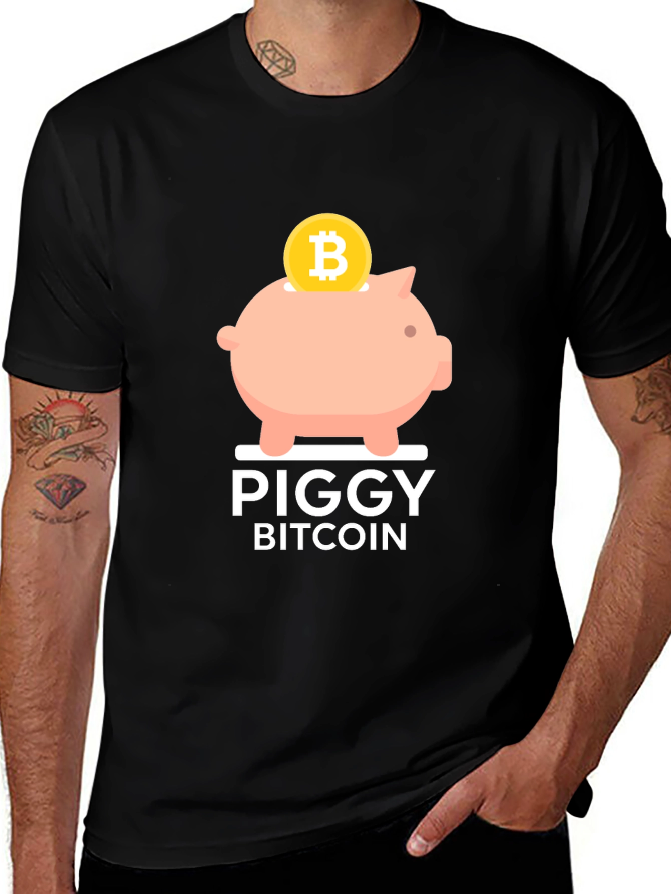 Piggy Bitcoin Black T-Shirt - Crypto Currency Tee