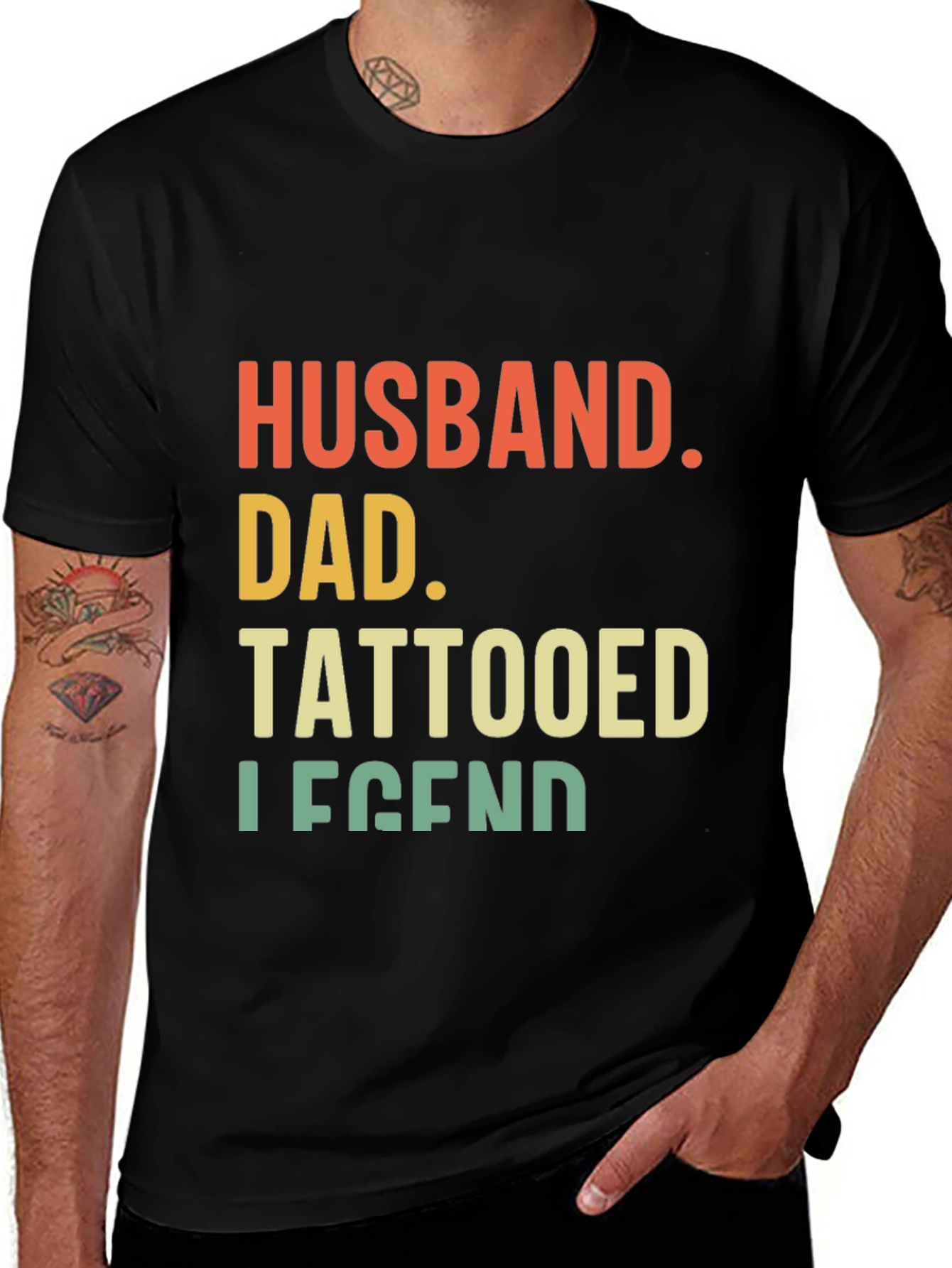 Husband Dad Tattooed Legend Graphic Tee - Black