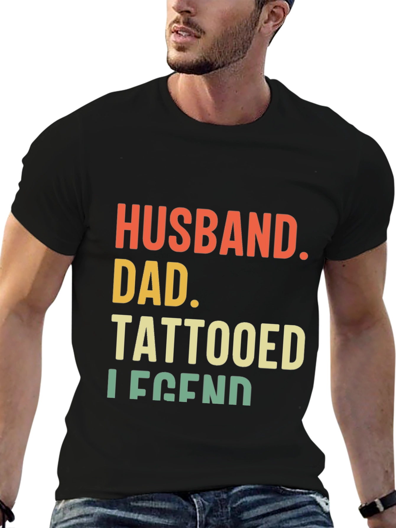 Husband Dad Tattooed Legend Graphic Tee - Black