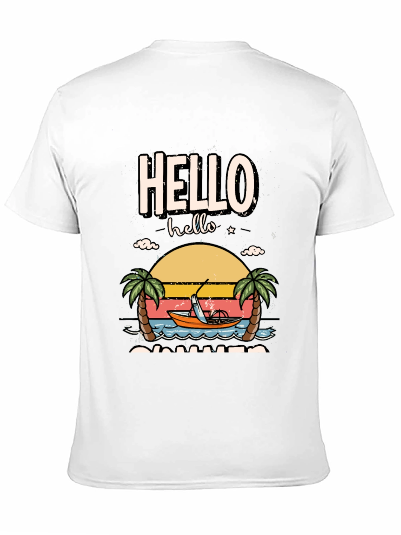 Hello Summer Graphic T-Shirt - Tropical Beach Design