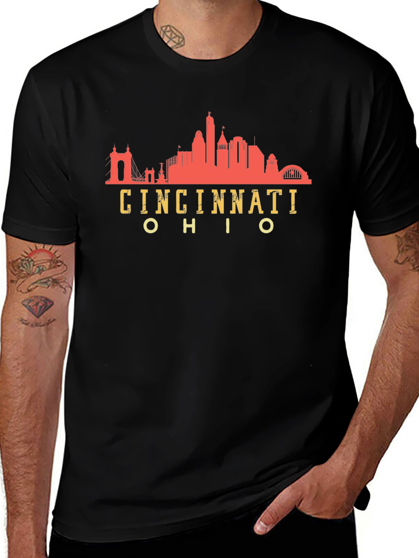 Cincinnati Ohio Skyline Black T-Shirt