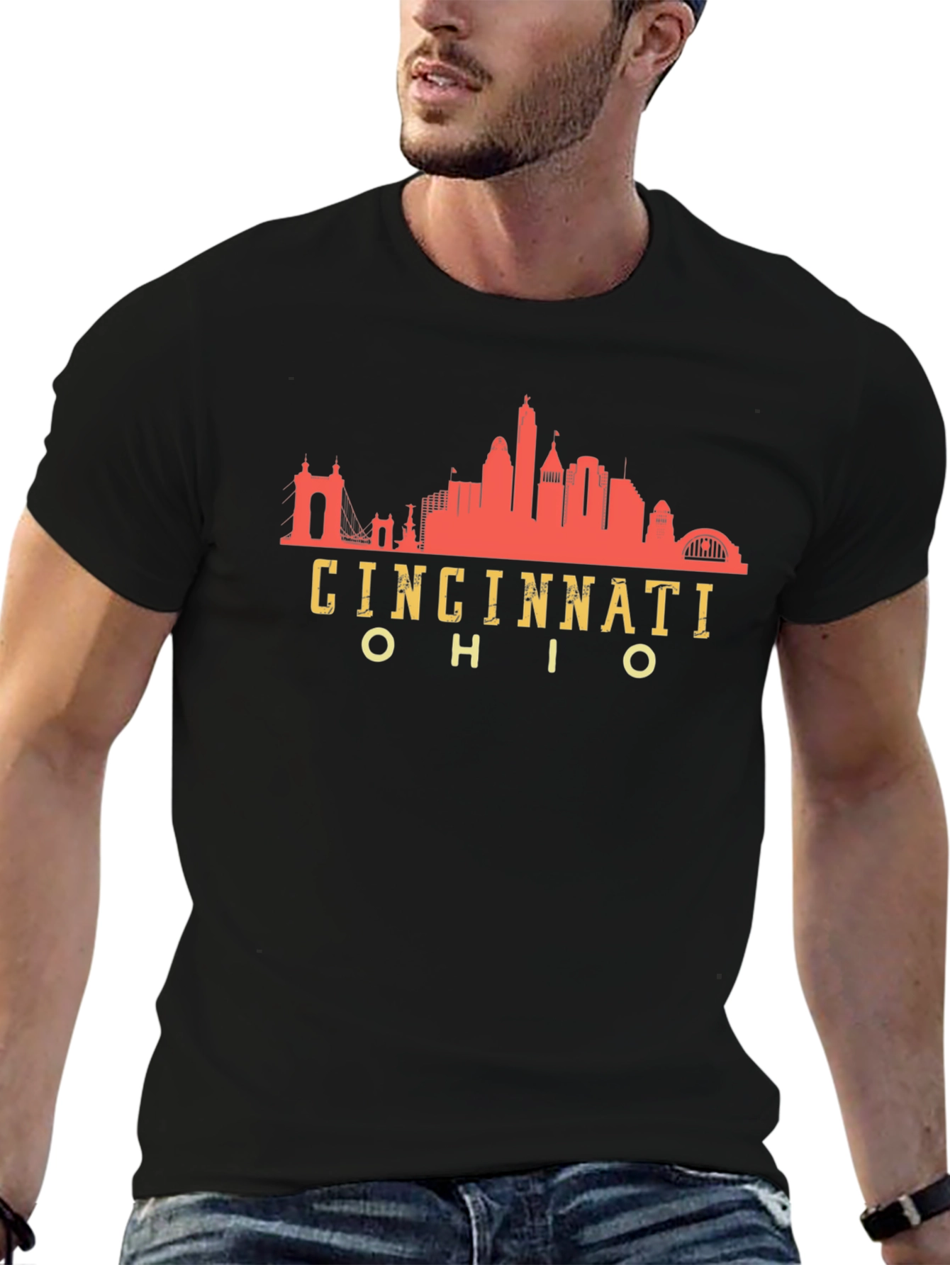 Cincinnati Ohio Skyline Black T-Shirt