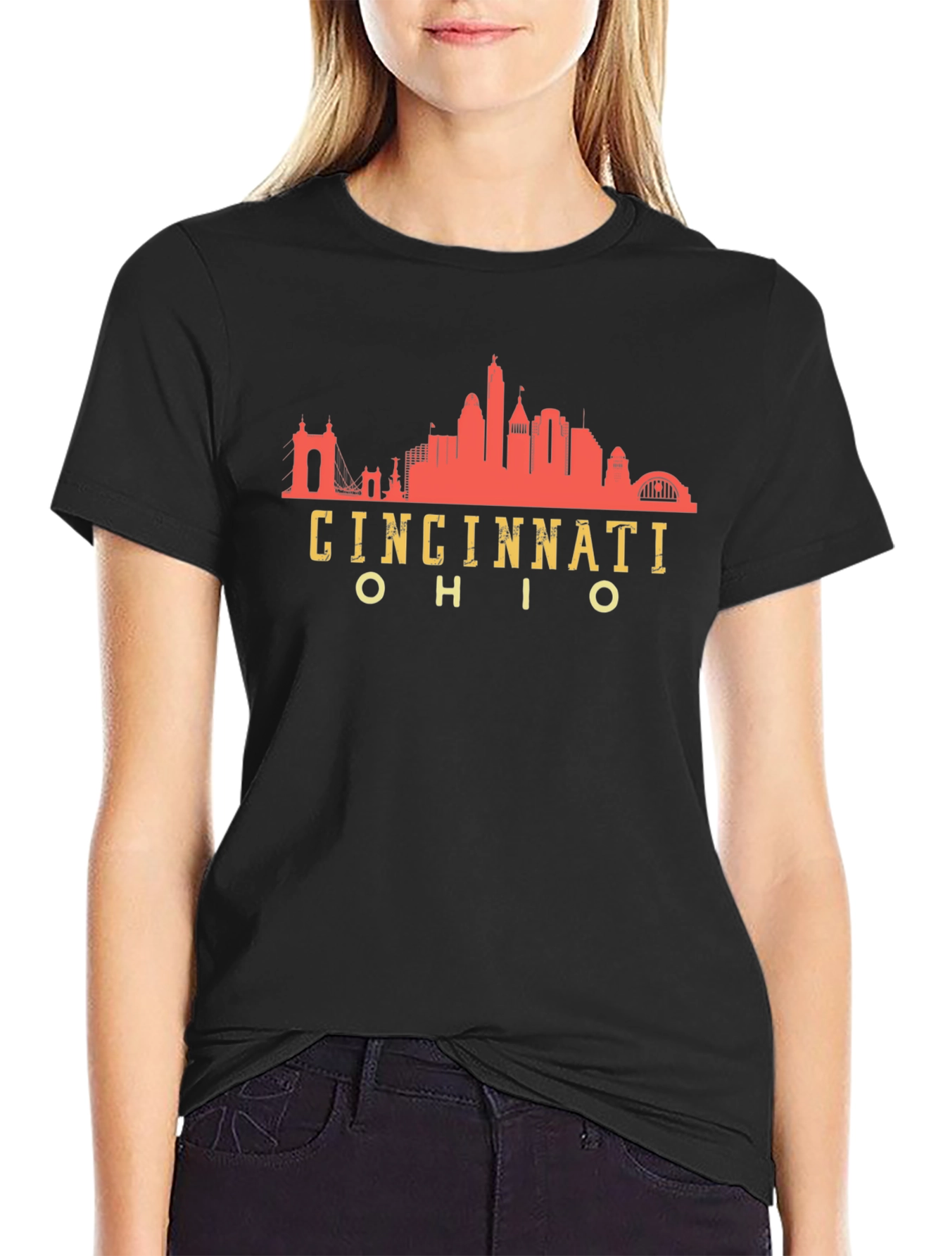 Cincinnati Ohio Skyline Black T-Shirt