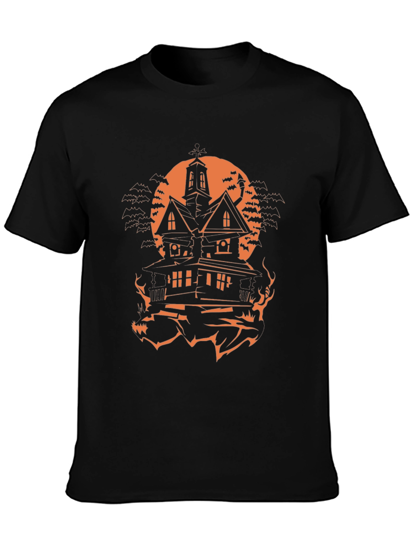 Halloween Haunted House Graphic Tee - Spooky Season Shirt