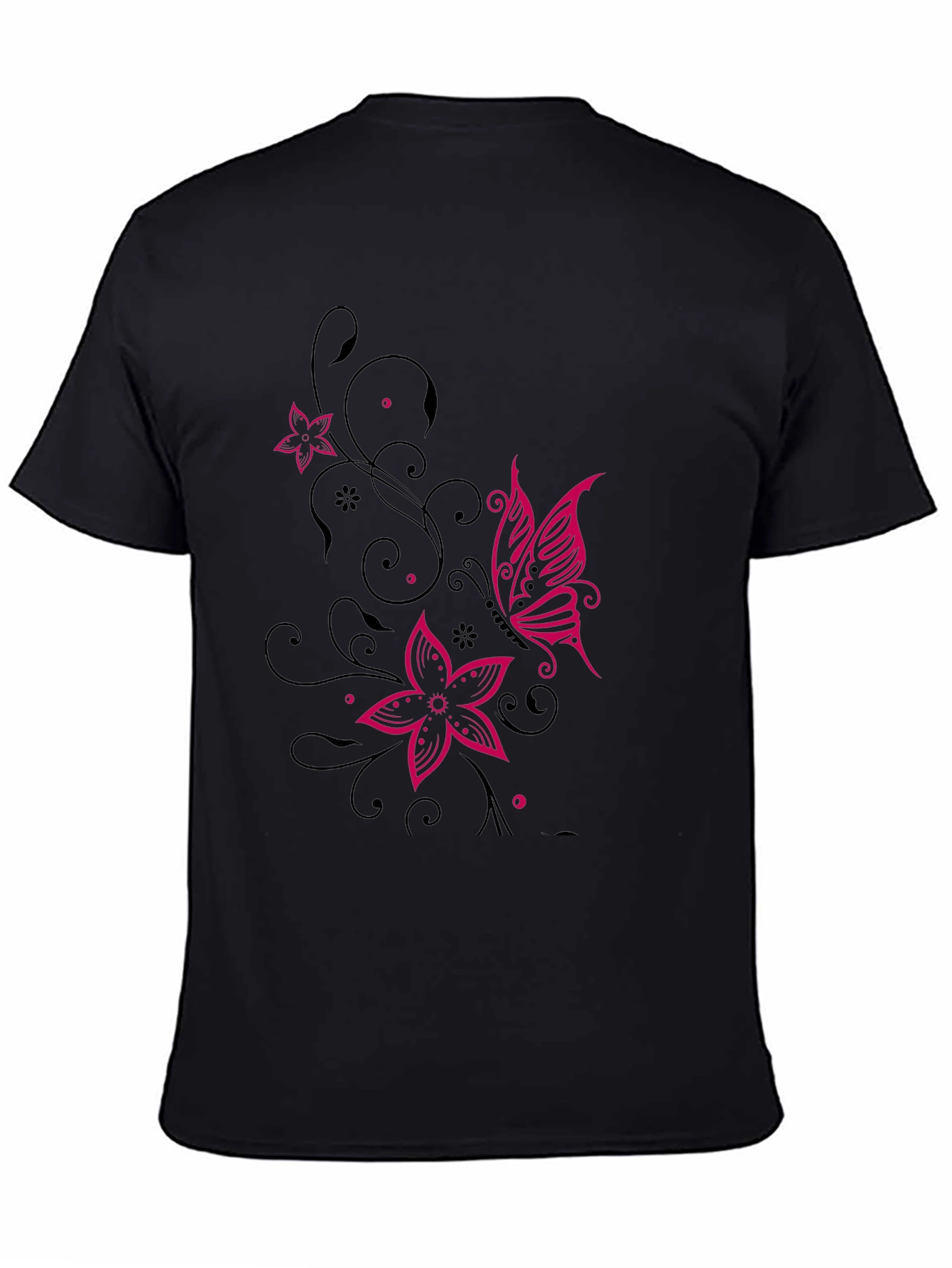 Floral Butterfly Graphic Black T-Shirt