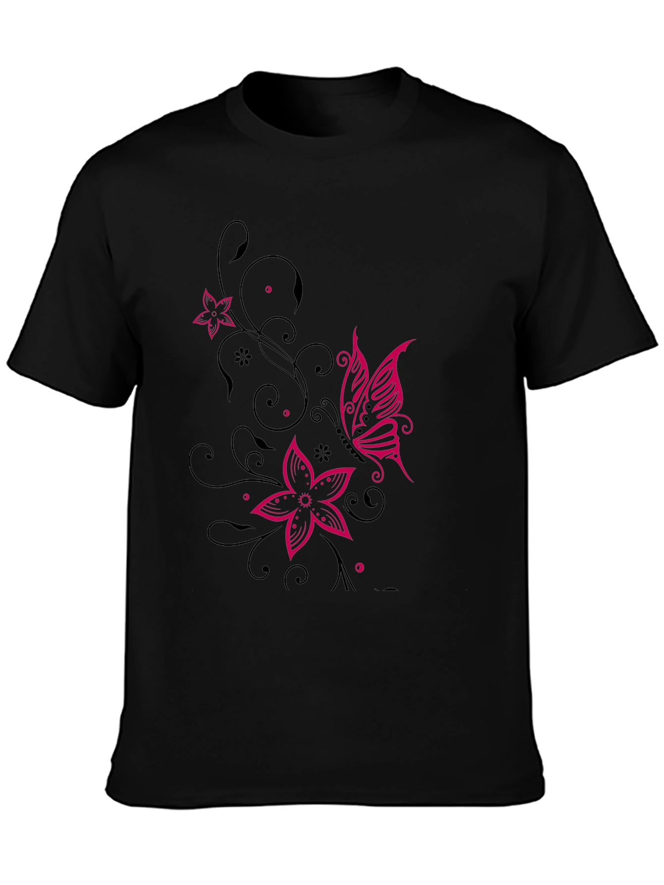 Floral Butterfly Graphic Black T-Shirt