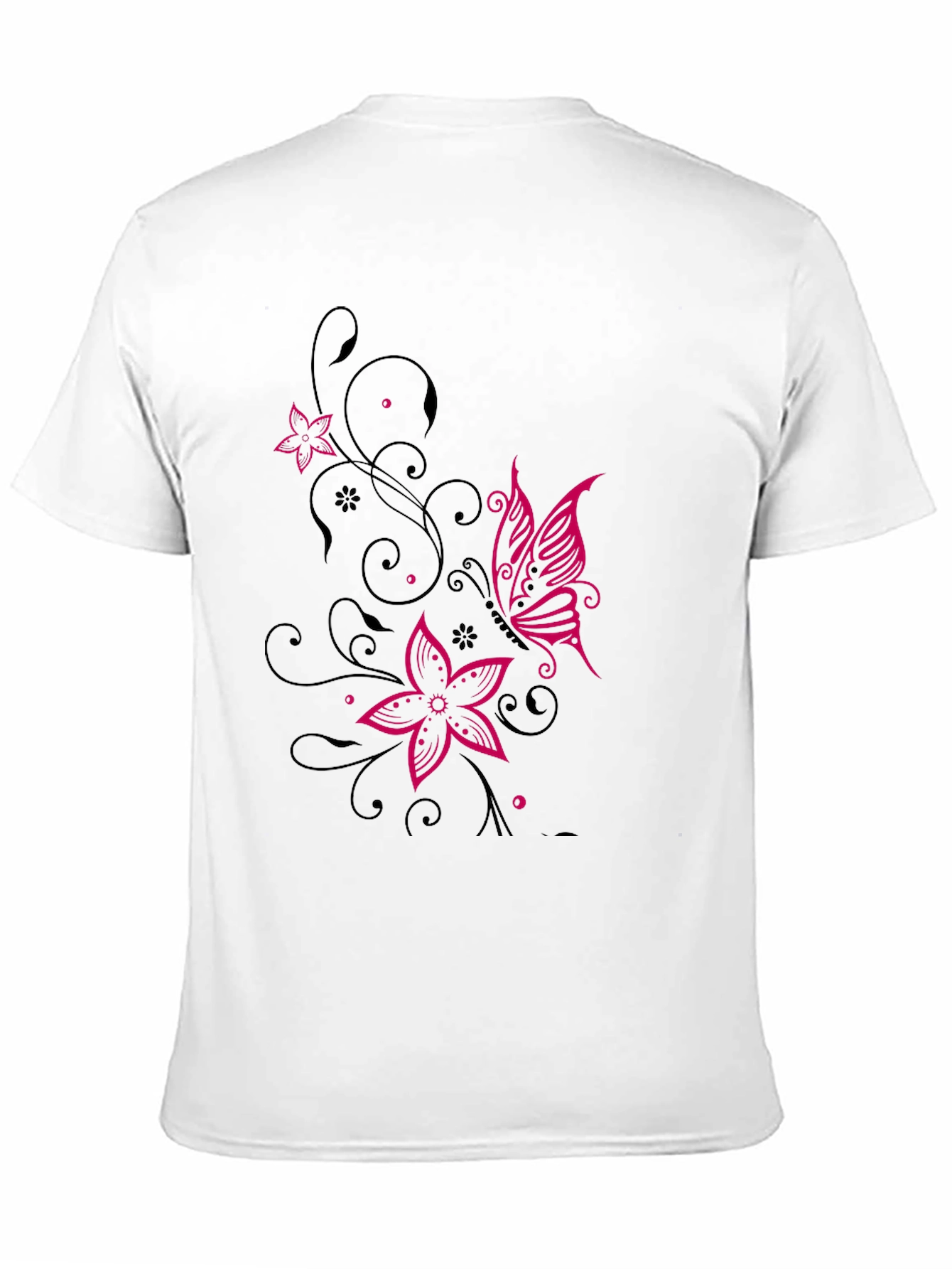 Floral Butterfly Graphic Black T-Shirt
