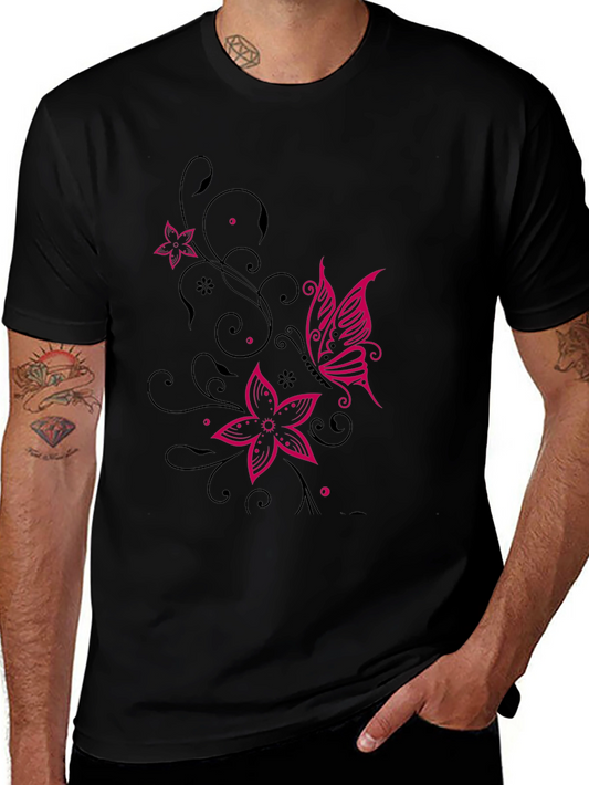 Floral Butterfly Graphic Black T-Shirt