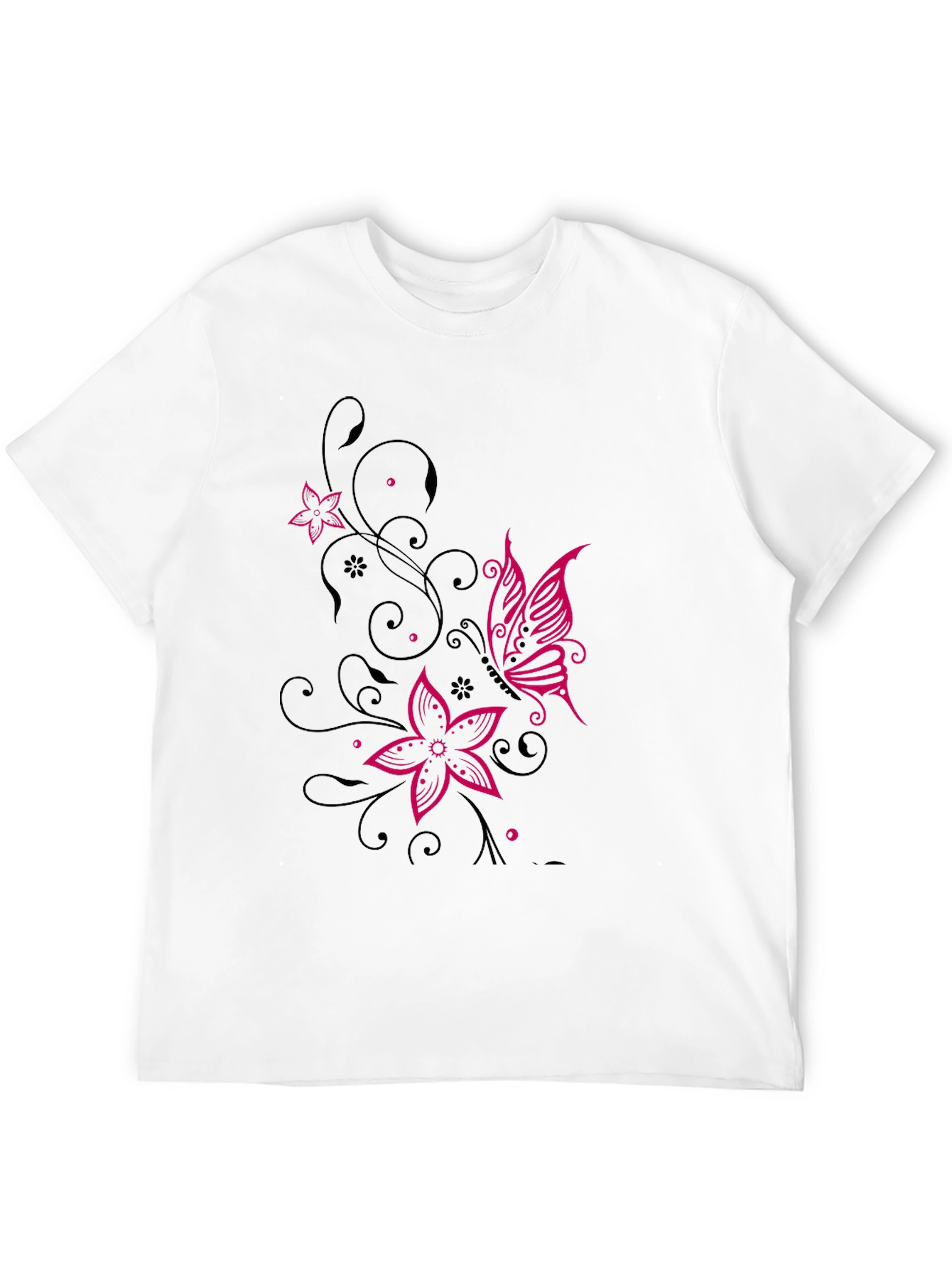 Floral Butterfly Graphic Black T-Shirt