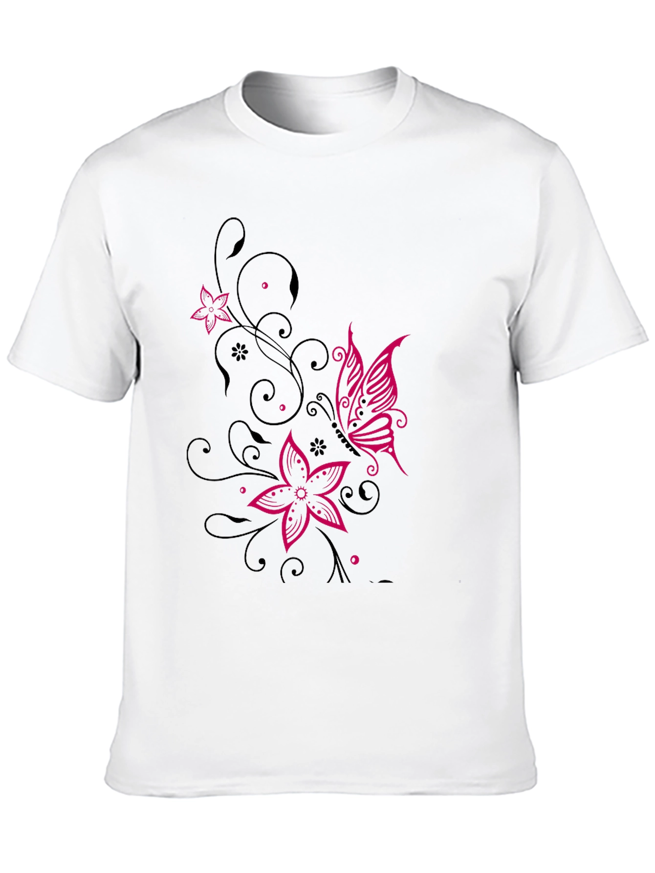 Floral Butterfly Graphic Black T-Shirt