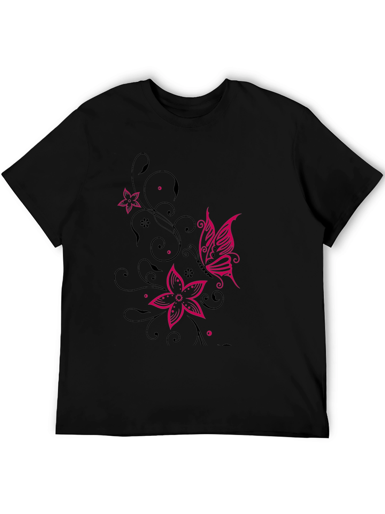Floral Butterfly Graphic Black T-Shirt