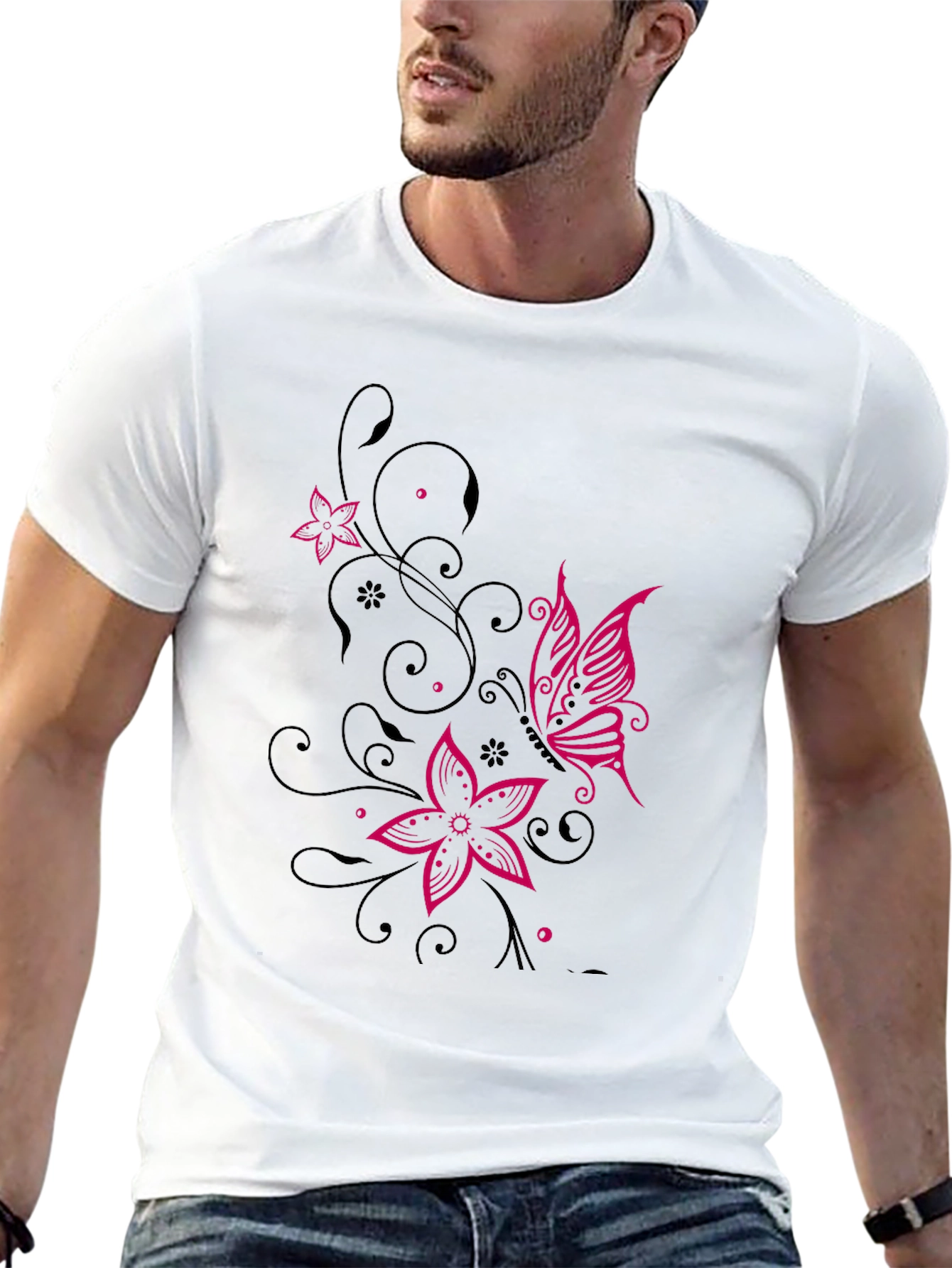 Floral Butterfly Graphic Black T-Shirt