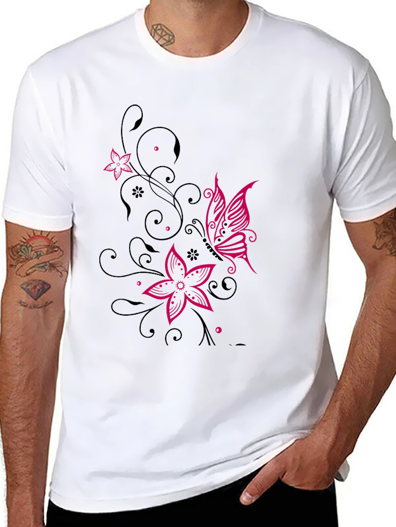 Floral Butterfly Graphic Black T-Shirt