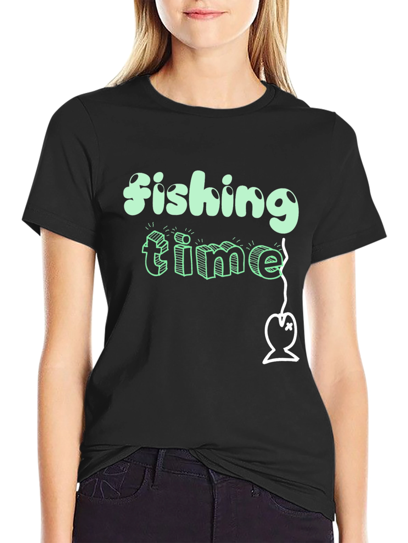 Fishing Time Graphic Tee - Black