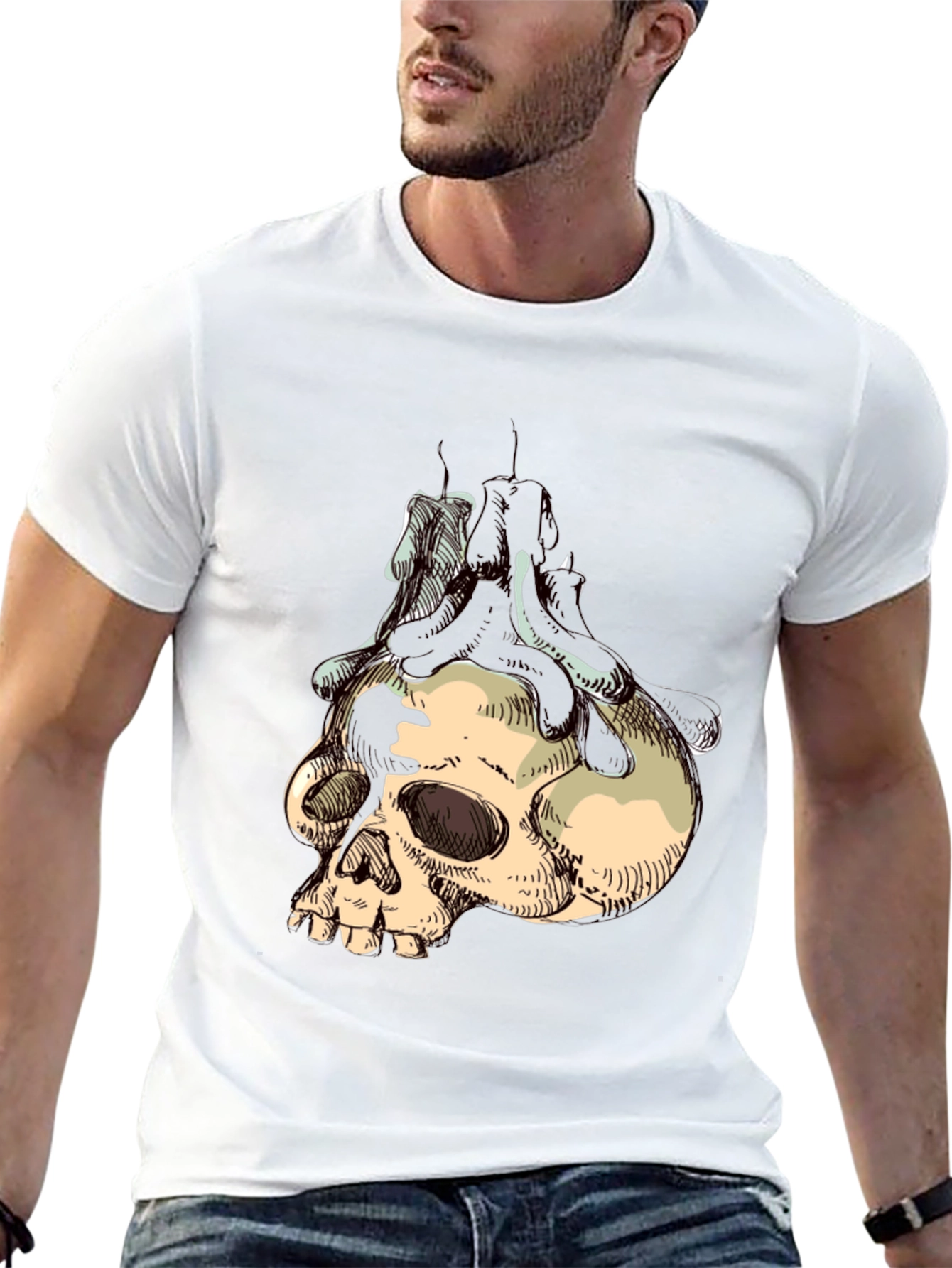 Skull & Candle Graphic T-Shirt - Gothic Style