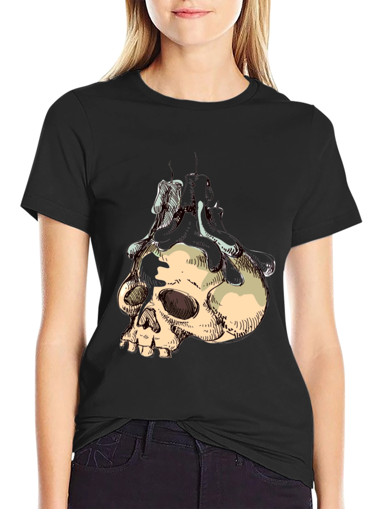 Skull & Candle Graphic T-Shirt - Gothic Style