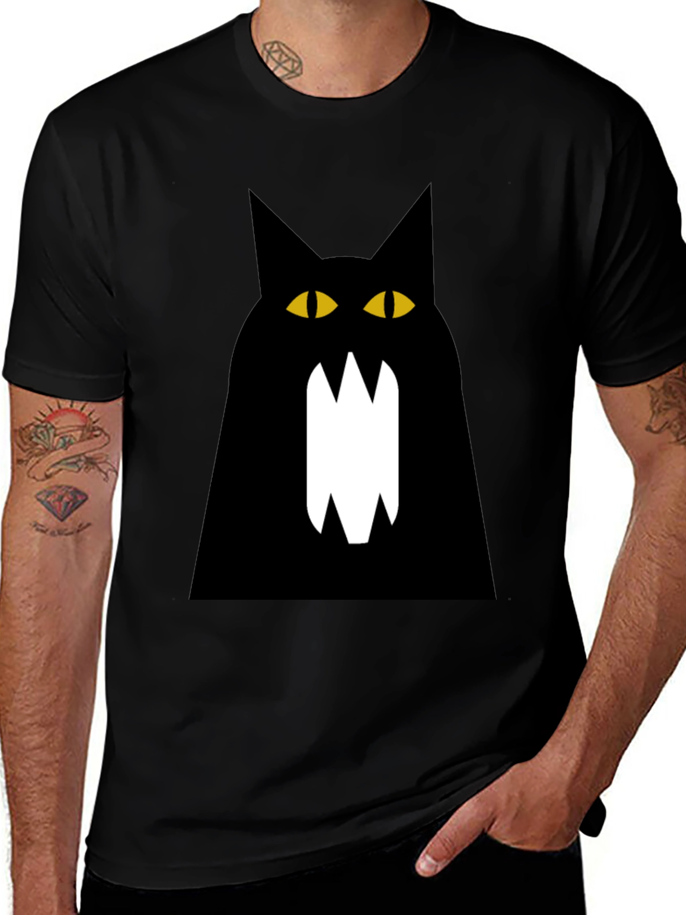 Black Cat Graphic Tee - Mens Cotton T-Shirt