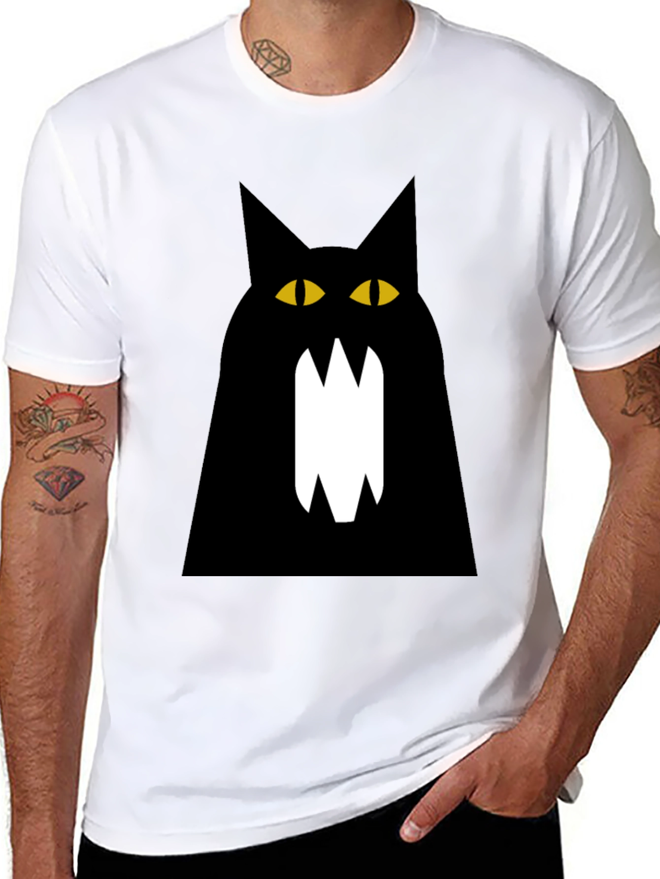 Black Cat Graphic Tee - Mens Cotton T-Shirt