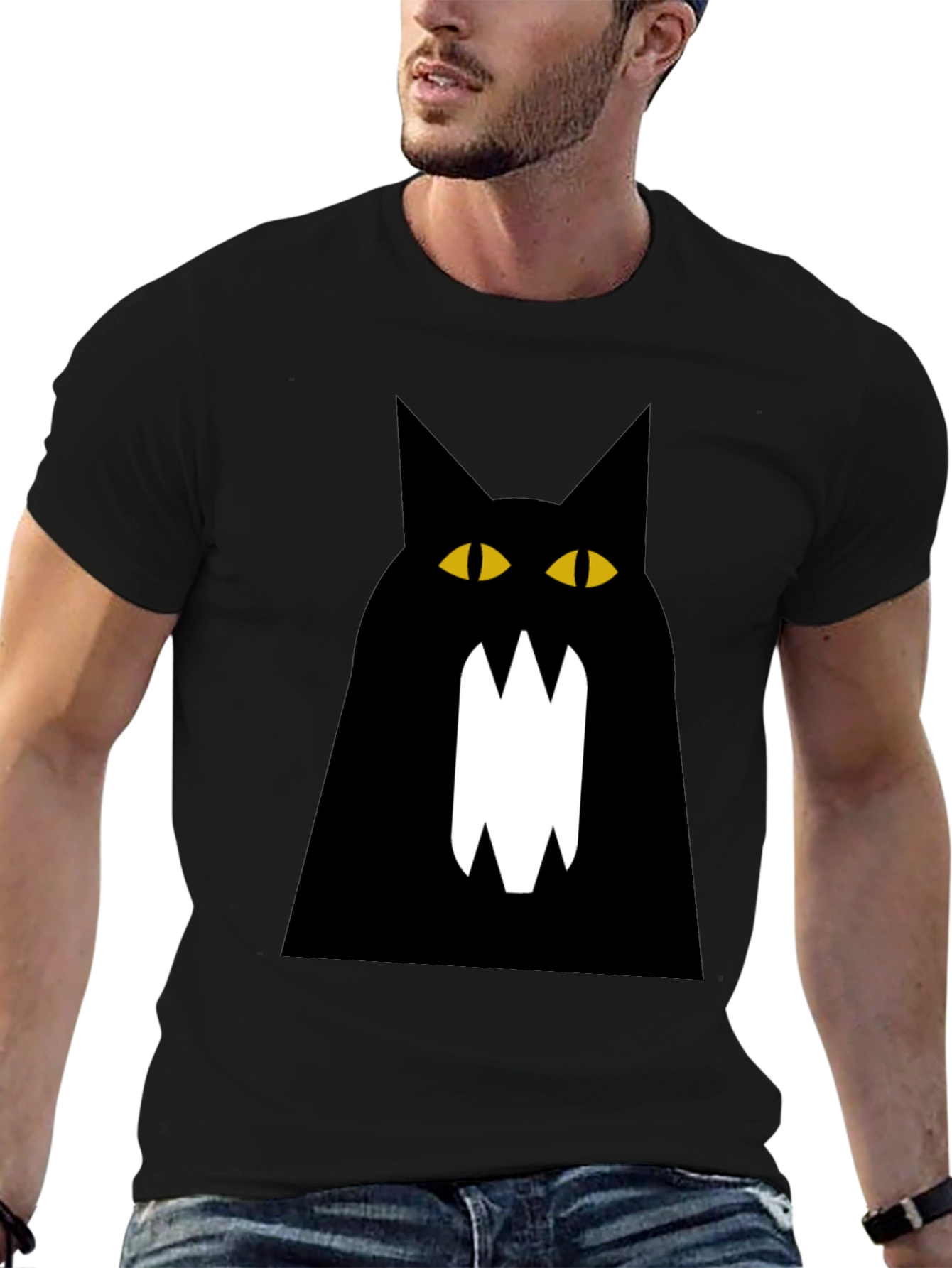 Black Cat Graphic Tee - Mens Cotton T-Shirt