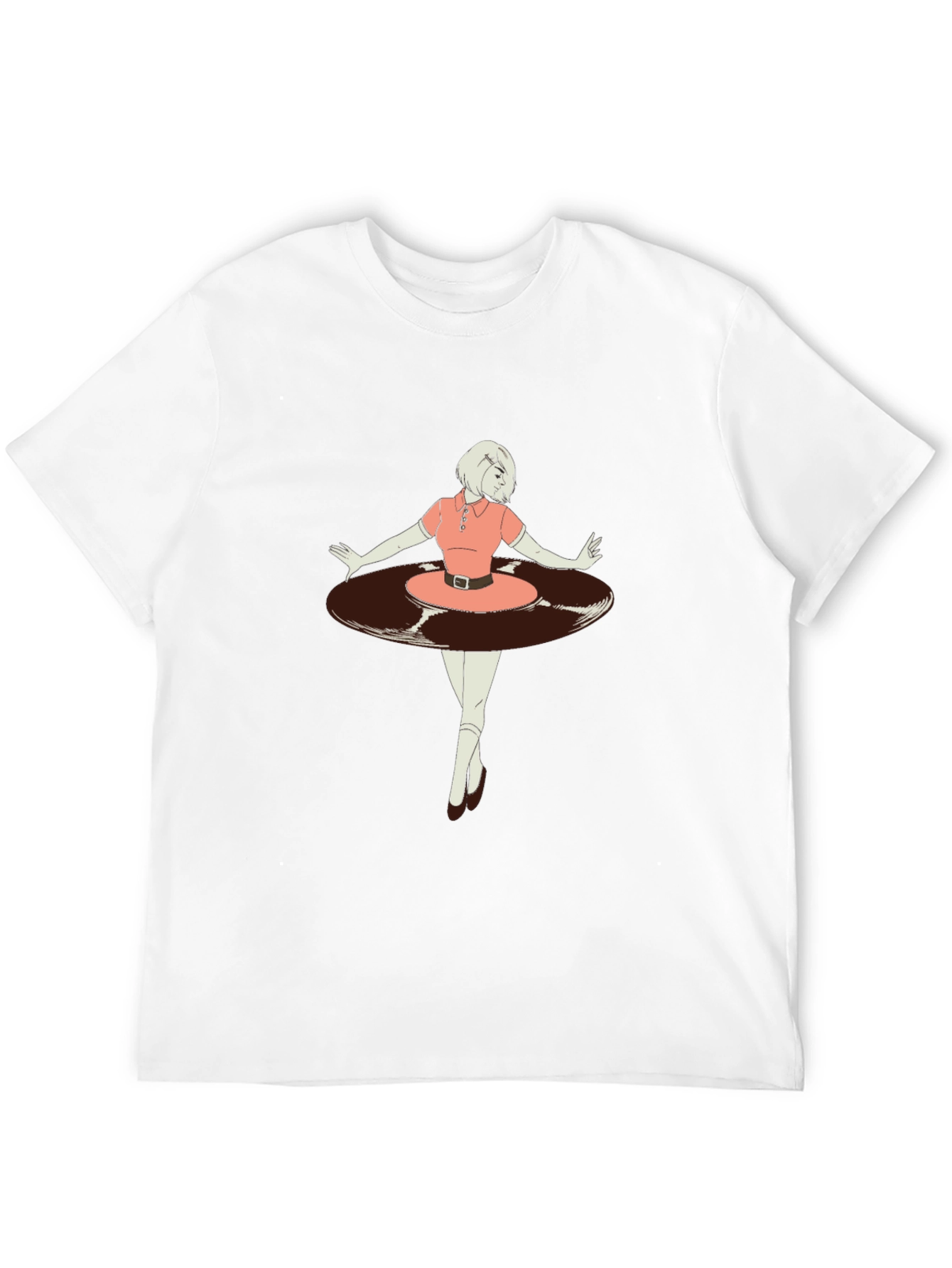 Retro Vinyl Girl Graphic T-Shirt - Black
