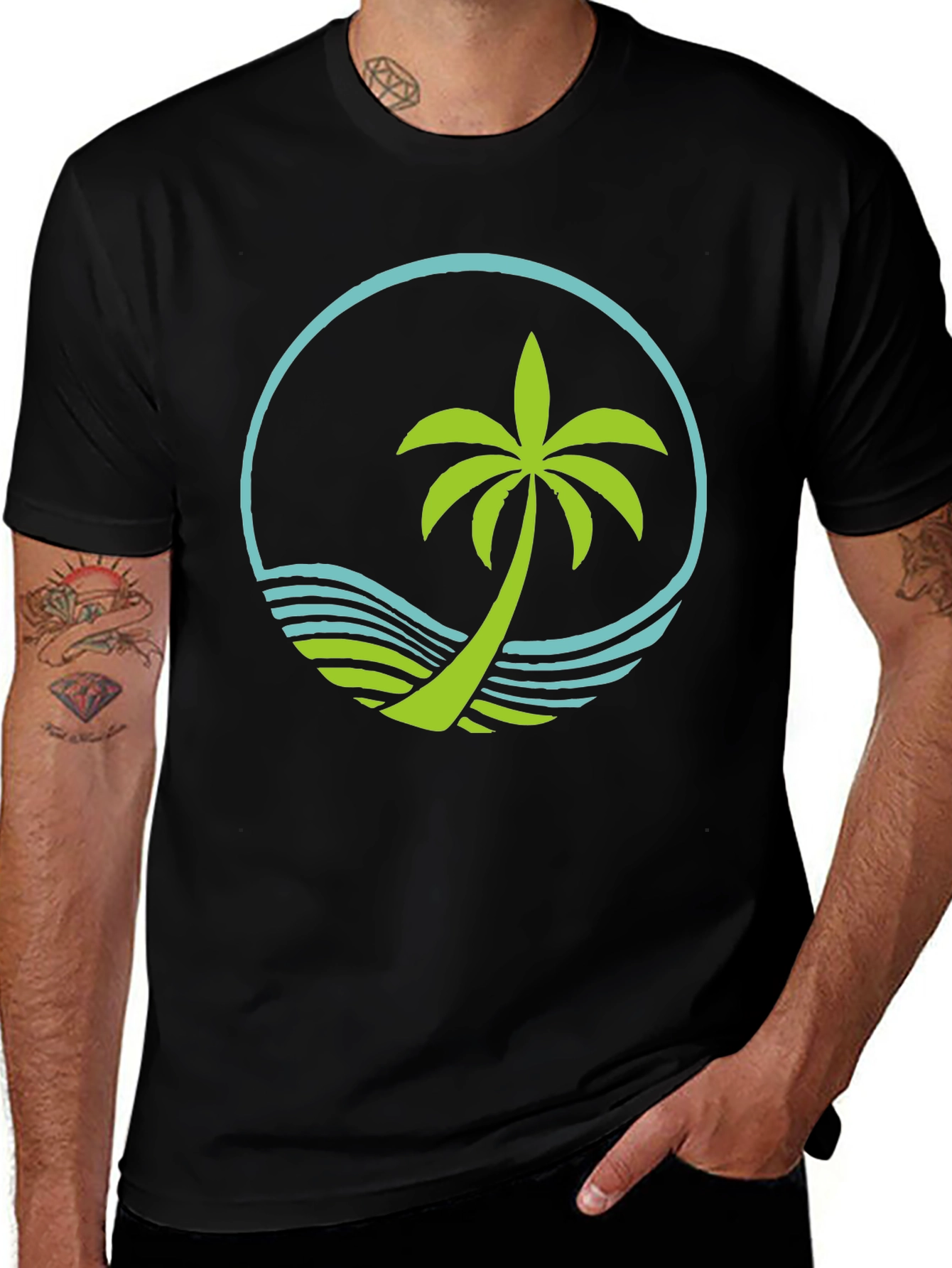 Tropical Palm Tree Graphic Tee - Black
