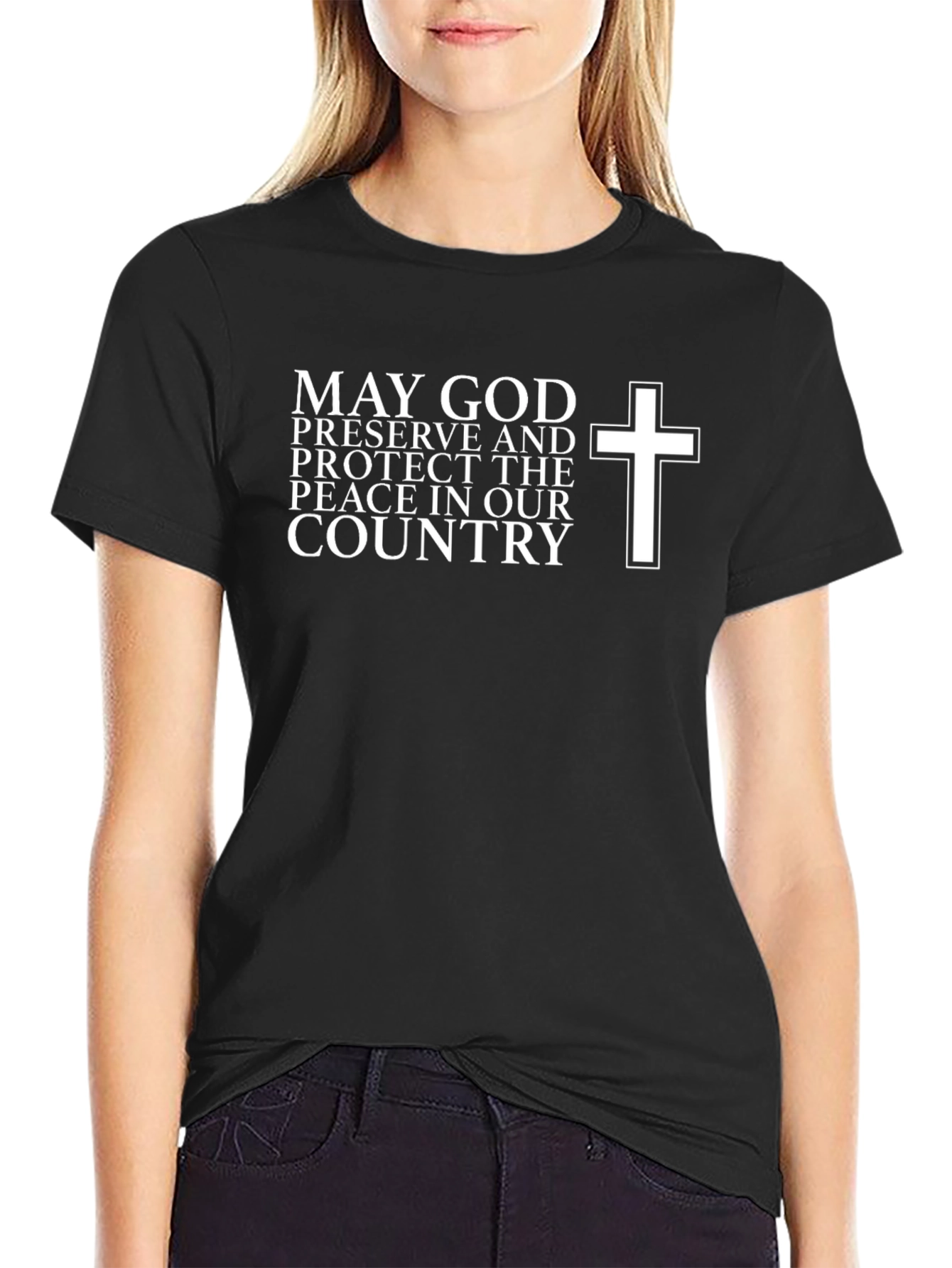 May God Protect Peace Black Graphic Tee