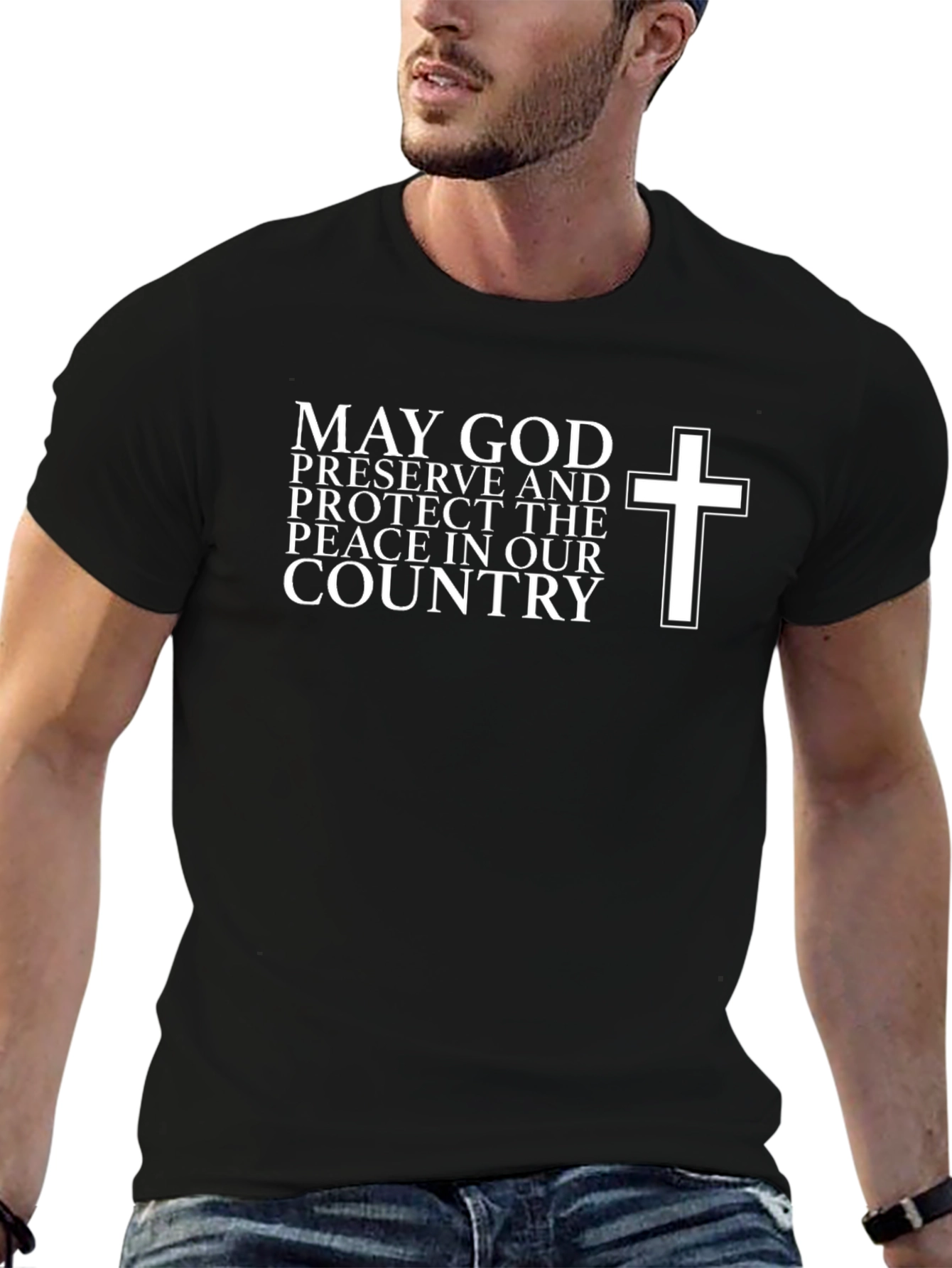 May God Protect Peace Black Graphic Tee