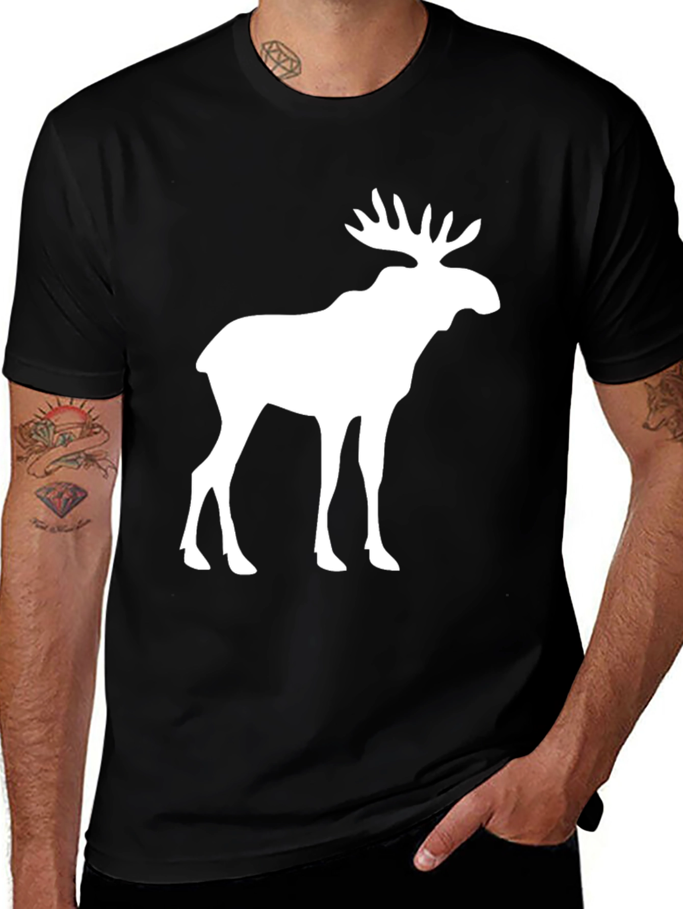 Moose Graphic Print Black T-Shirt