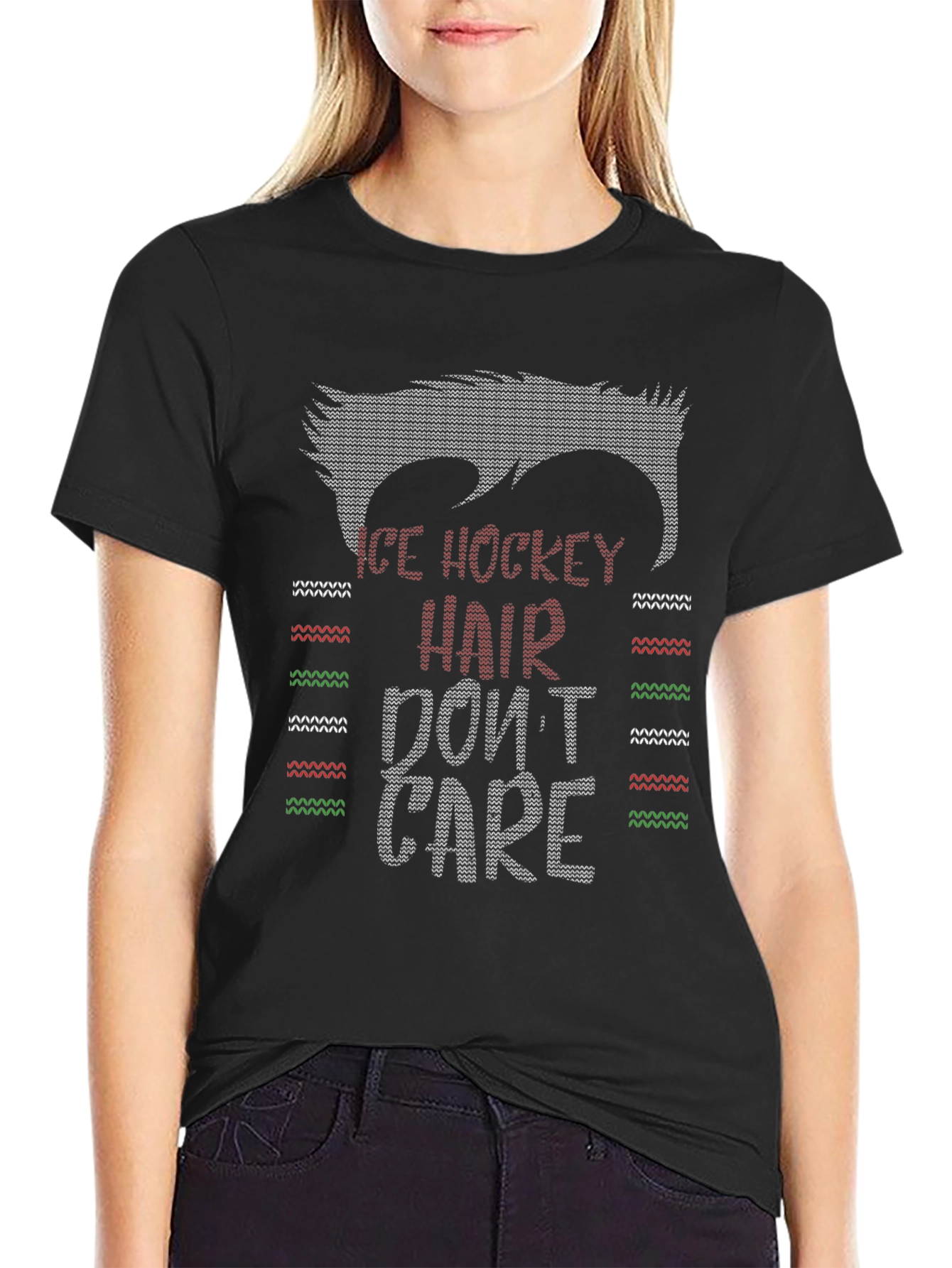 Ice Hockey Hair T-Shirt - Dont Care Graphic Tee