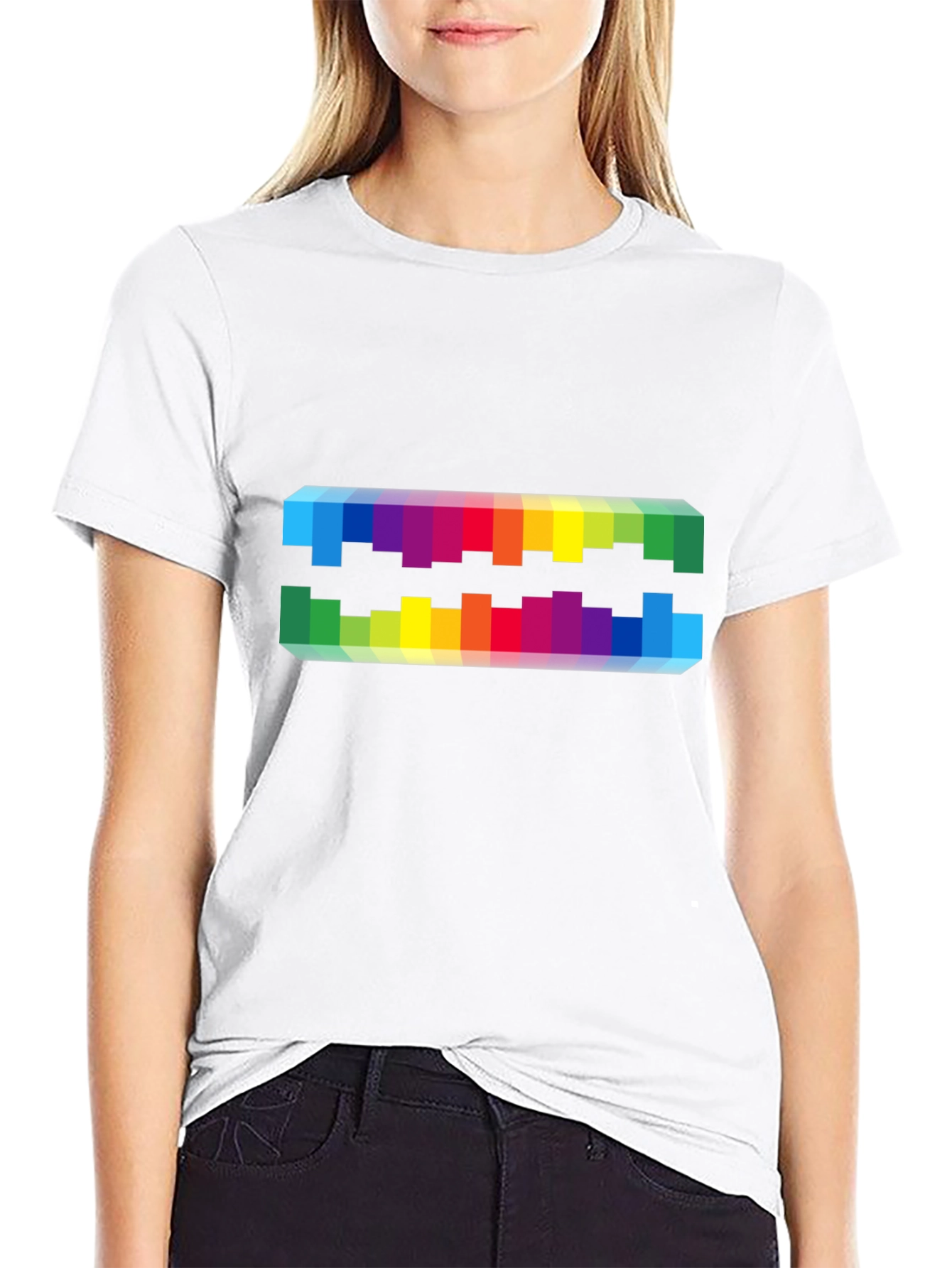Rainbow Pixel Graphic Black T-Shirt