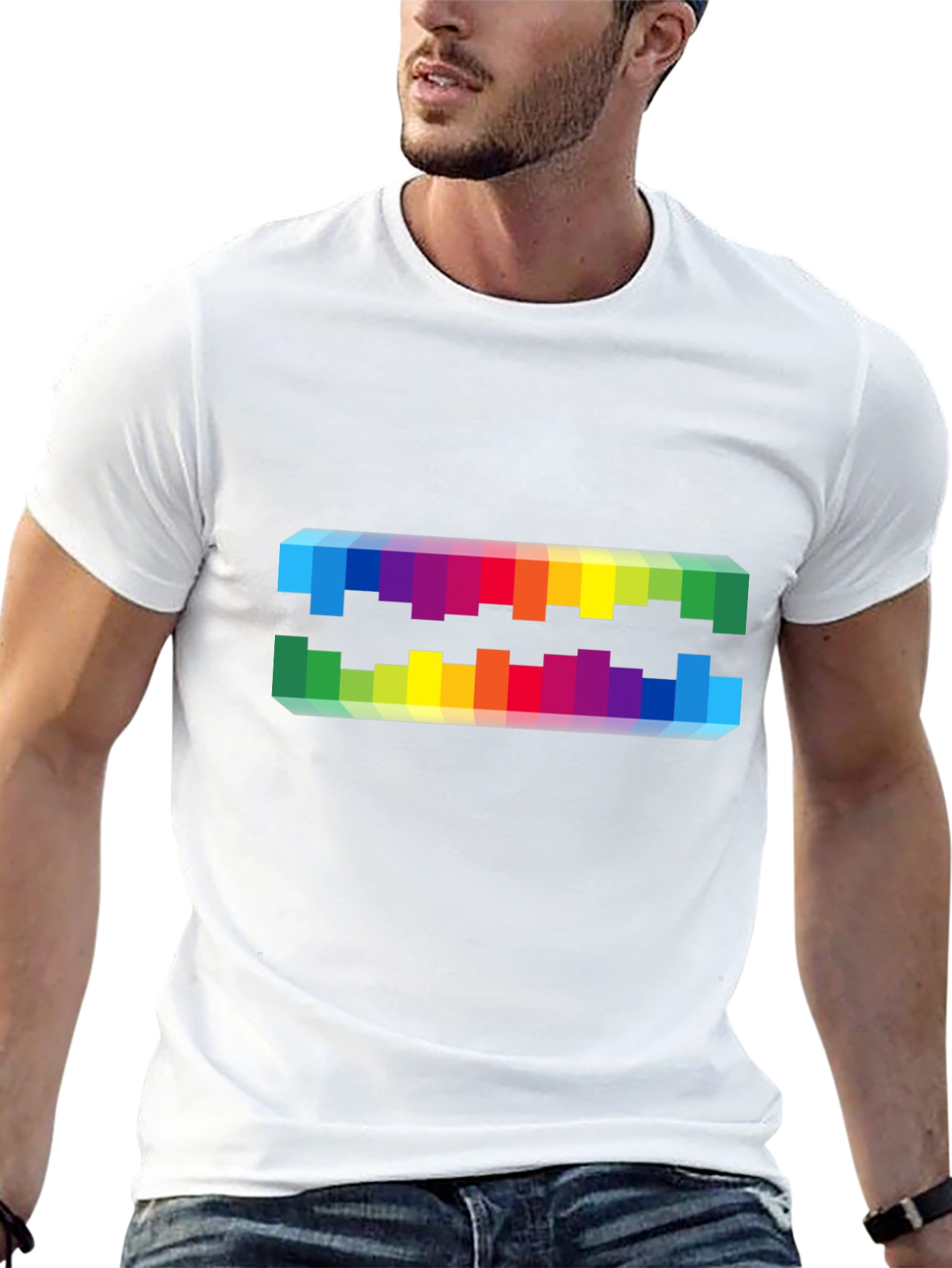 Rainbow Pixel Graphic Black T-Shirt