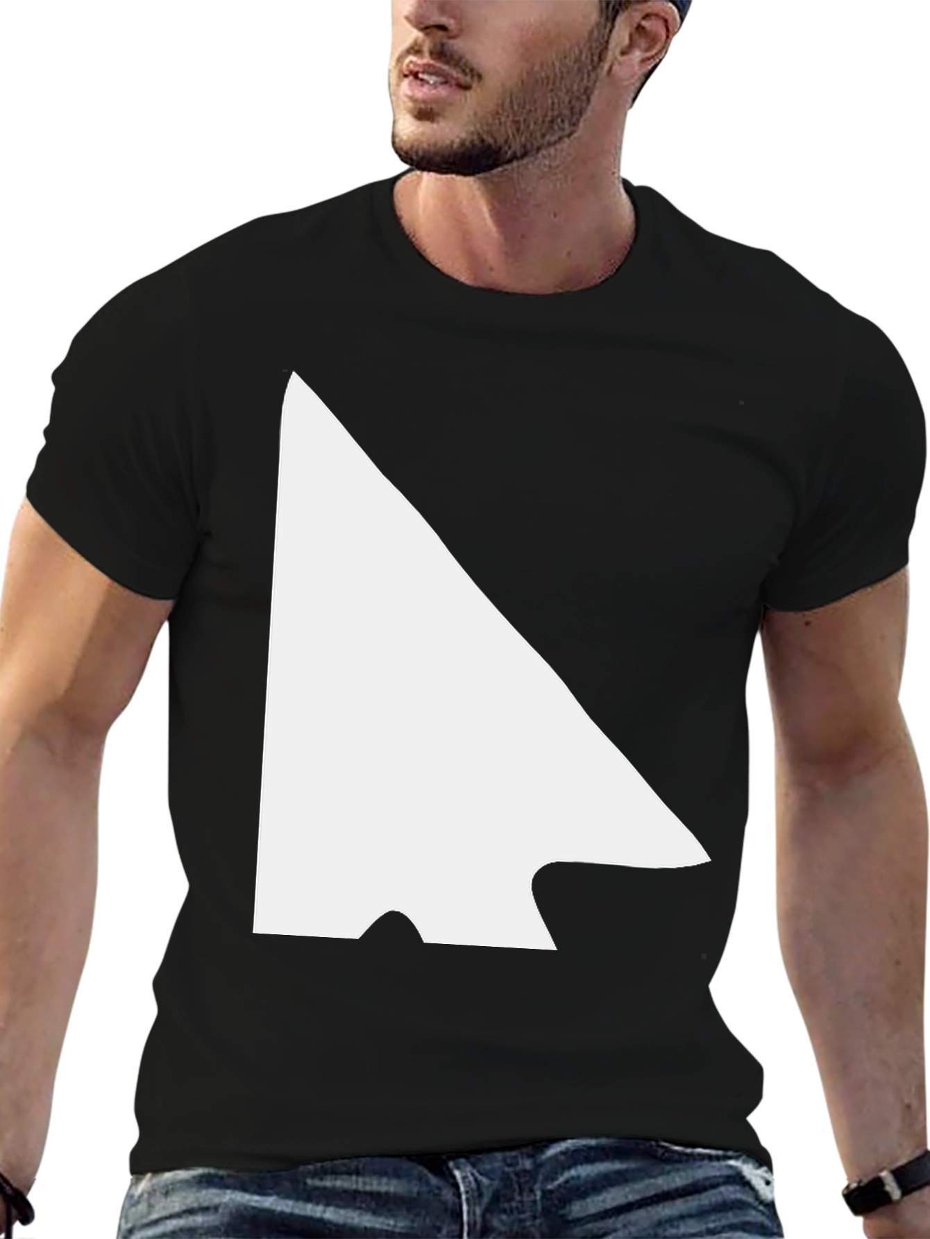 Modern Black Tee with White Arrowhead Graphic