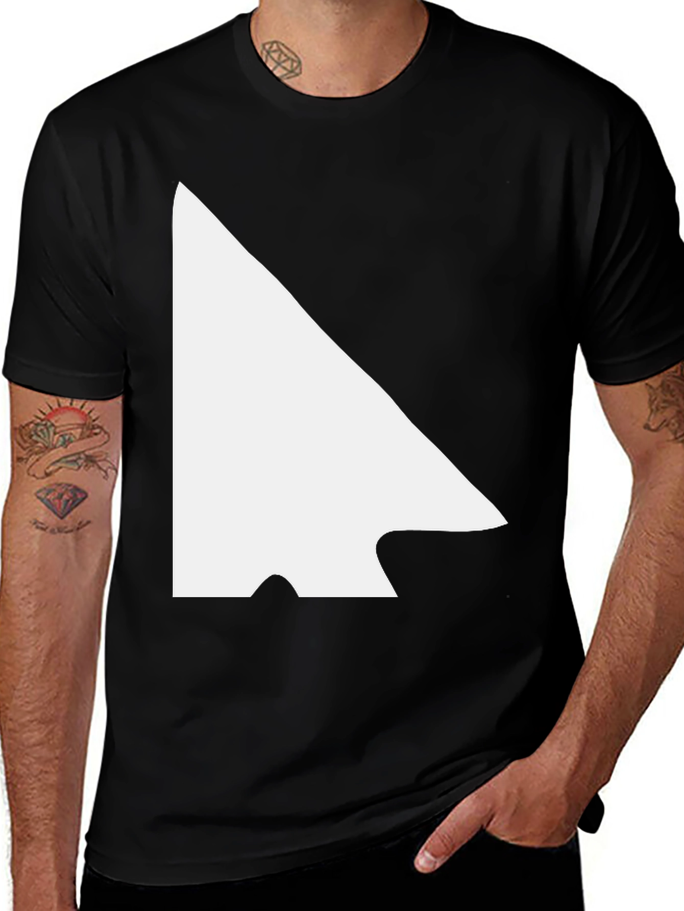 Modern Black Tee with White Arrowhead Graphic