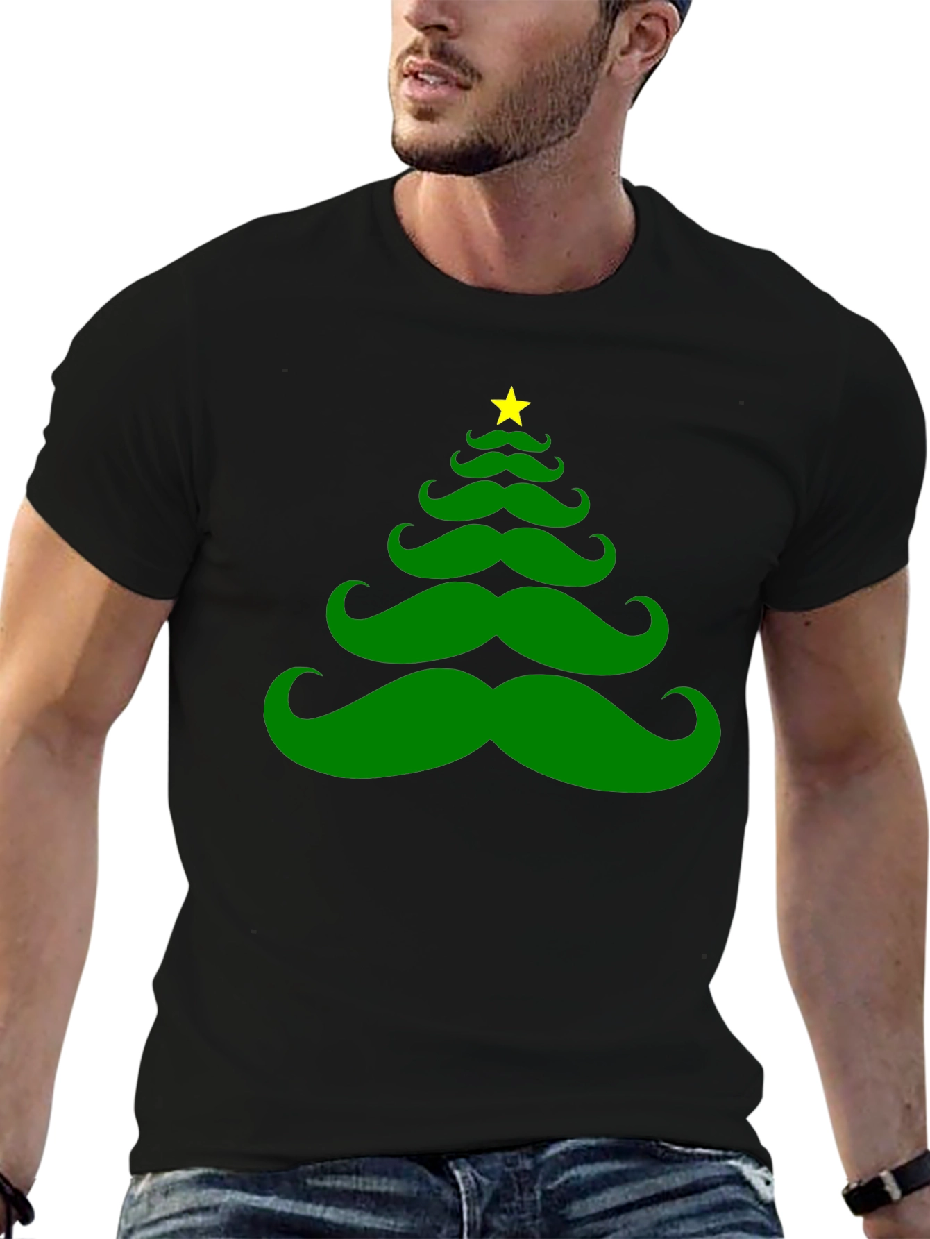 Mustache Christmas Tree Graphic Tee
