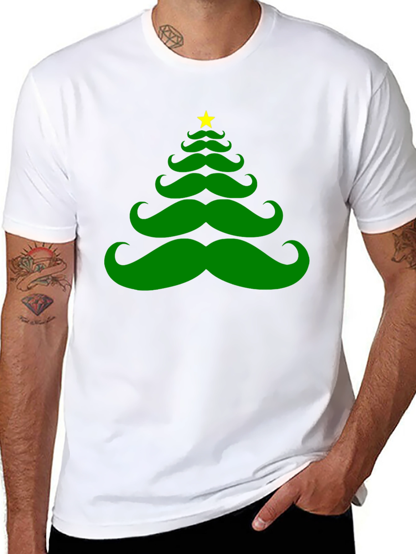 Mustache Christmas Tree Graphic Tee
