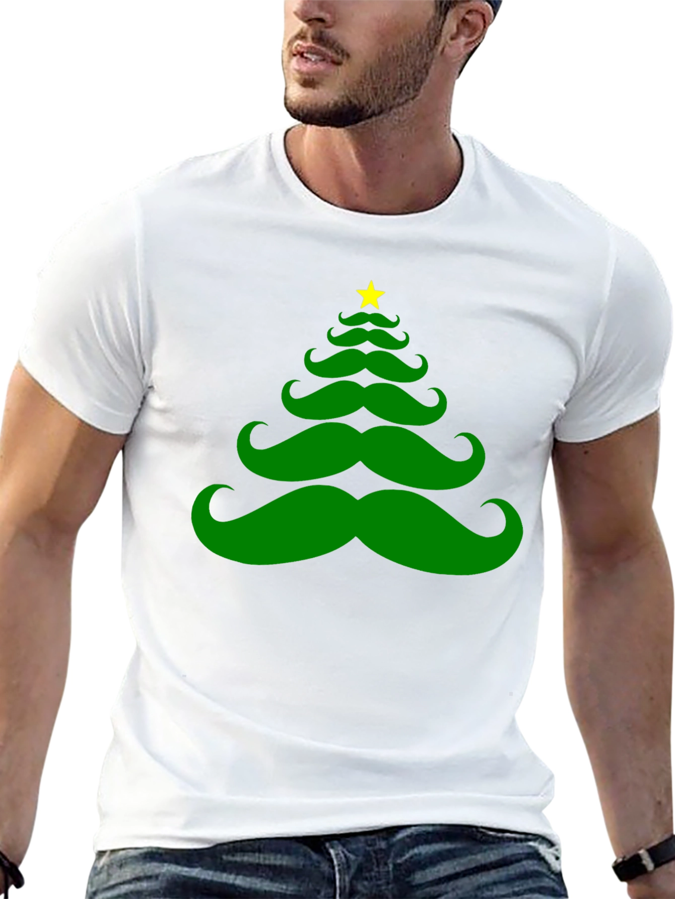 Mustache Christmas Tree Graphic Tee
