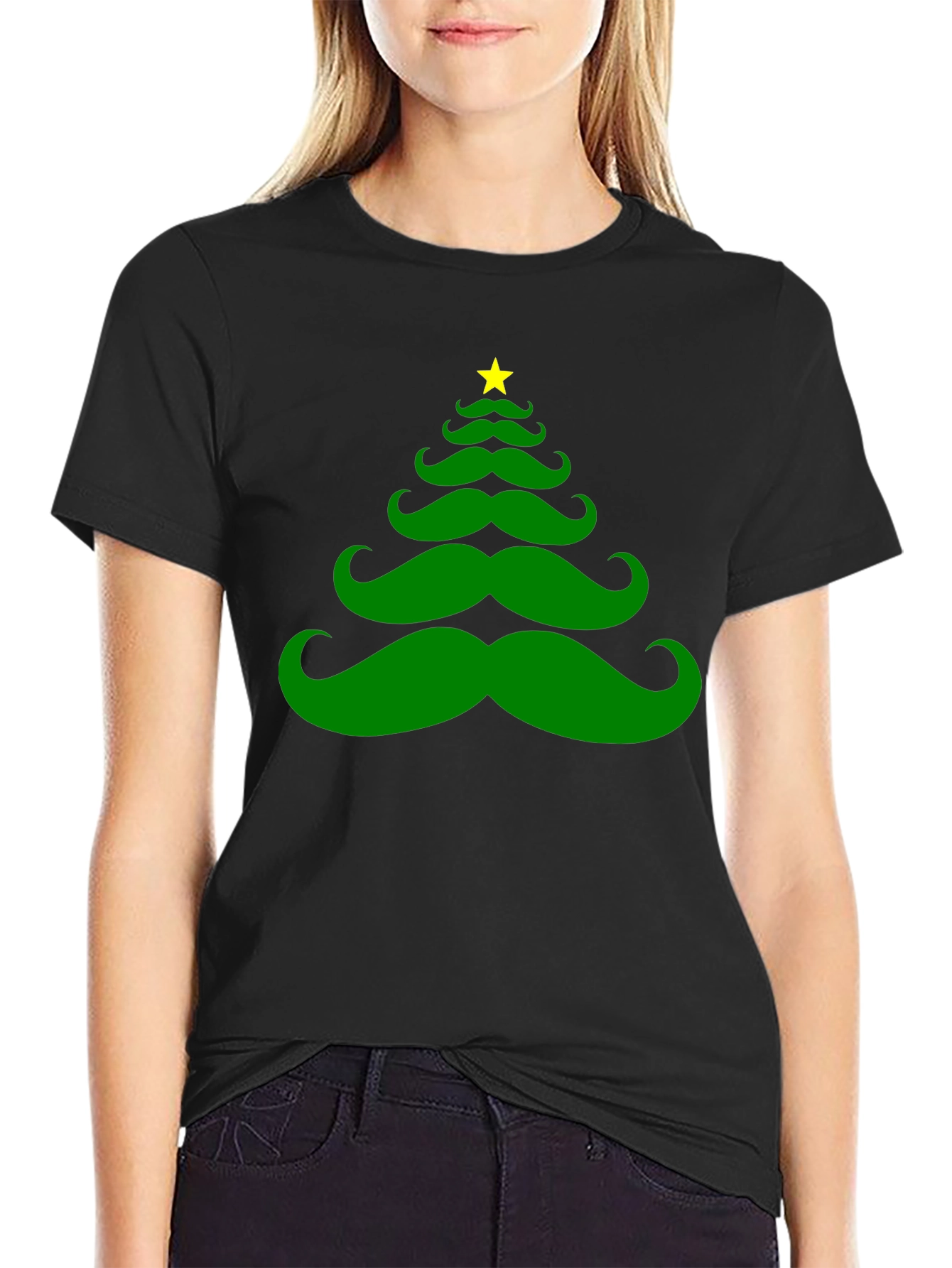 Mustache Christmas Tree Graphic Tee