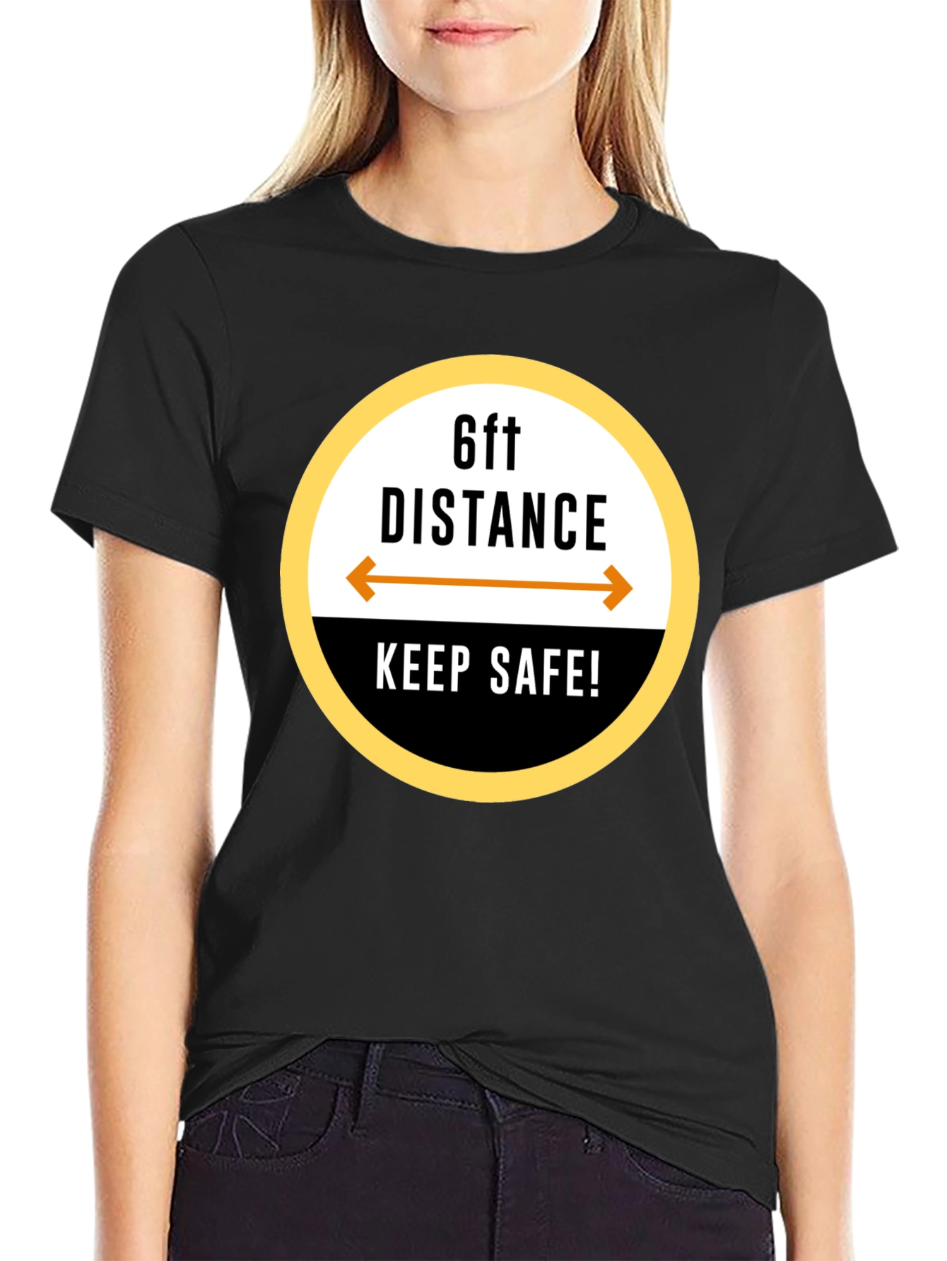 6ft Distance Keep Safe! Black T-Shirt