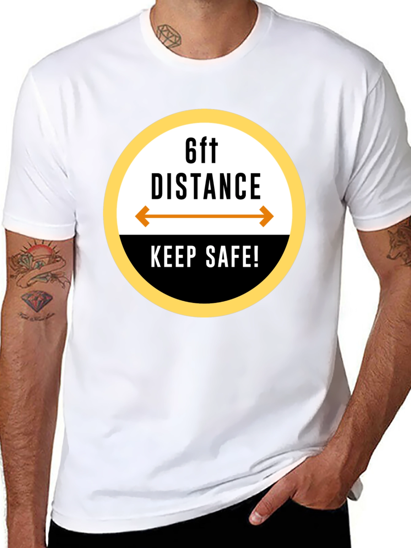 6ft Distance Keep Safe! Black T-Shirt