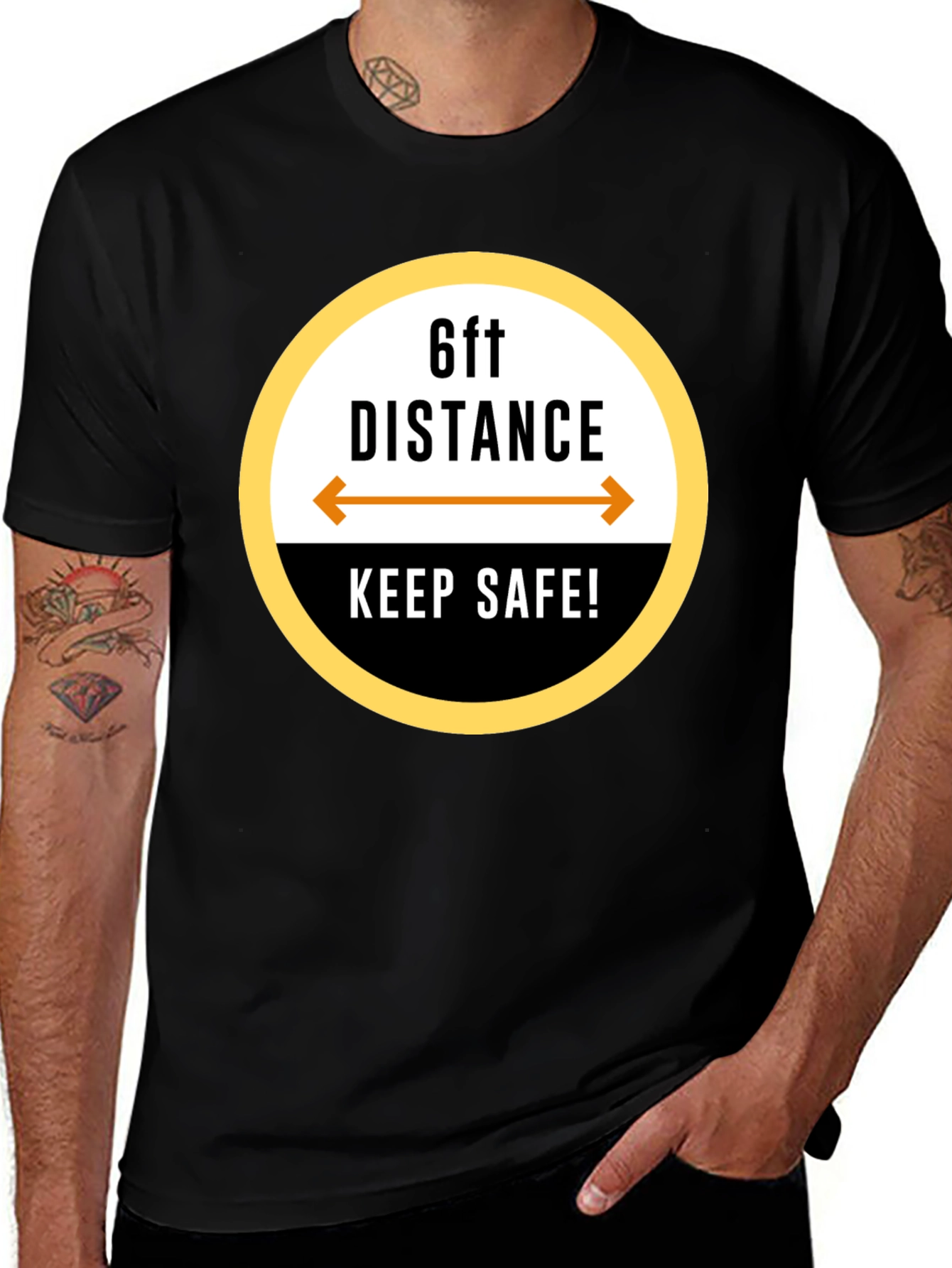 6ft Distance Keep Safe! Black T-Shirt