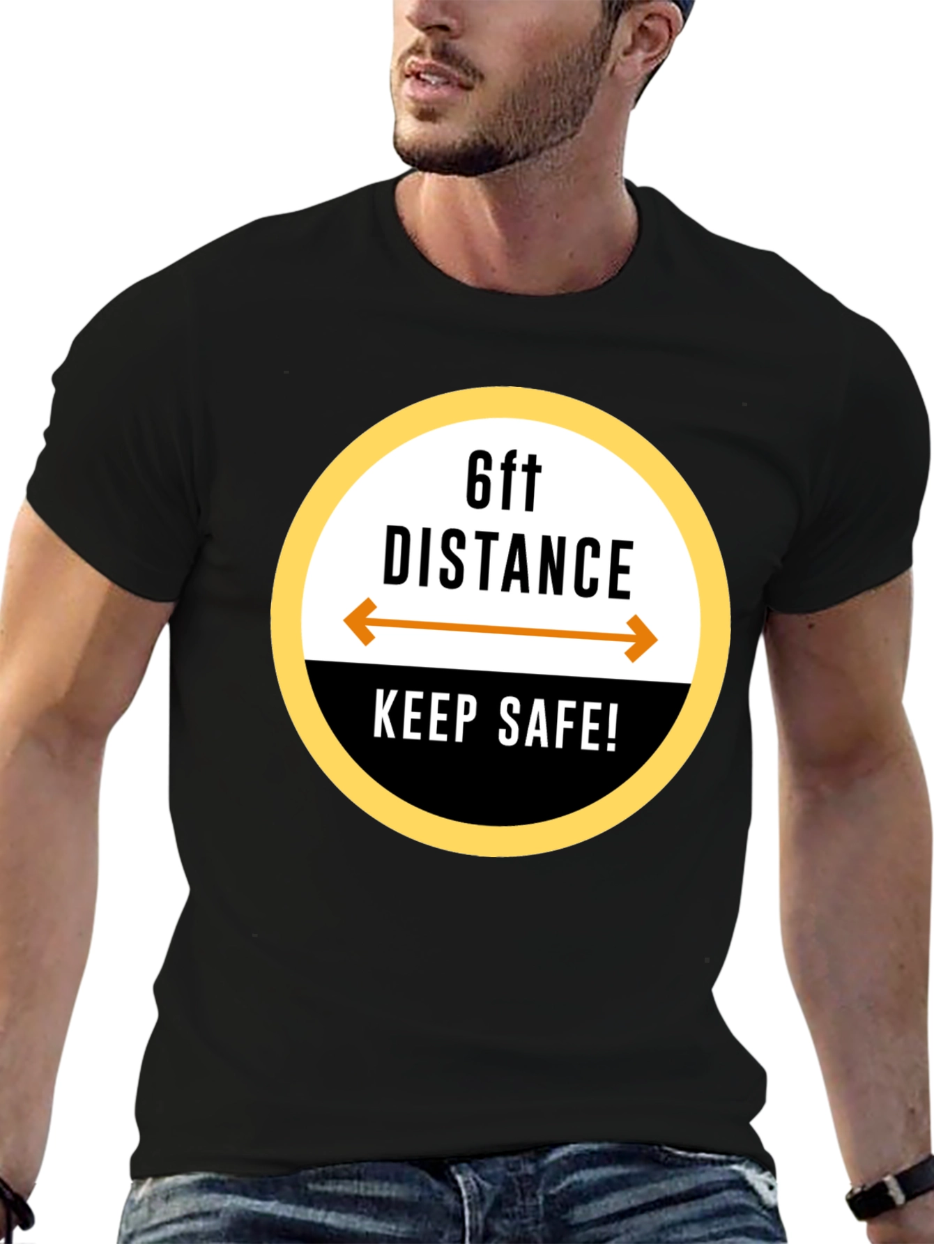 6ft Distance Keep Safe! Black T-Shirt