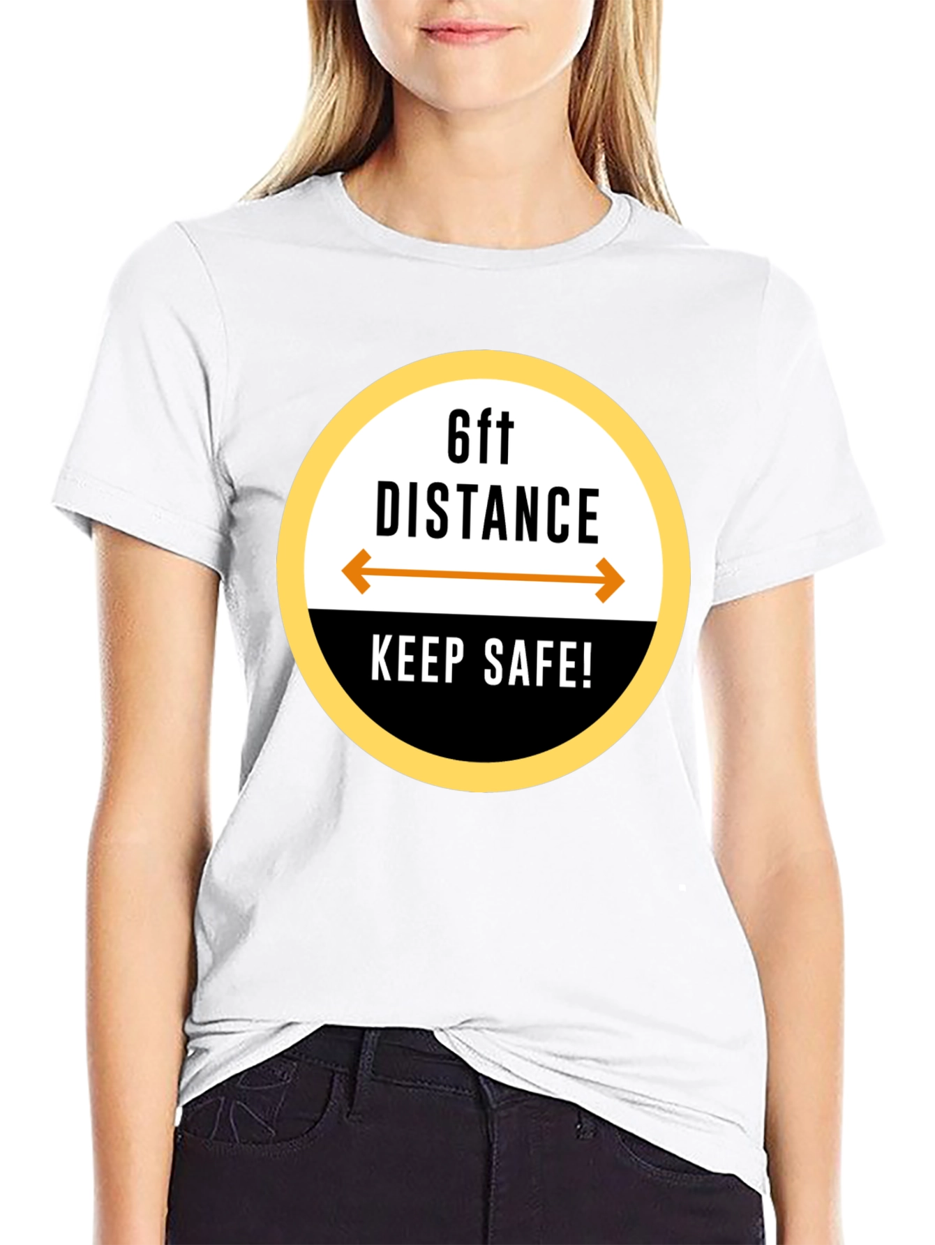 6ft Distance Keep Safe! Black T-Shirt