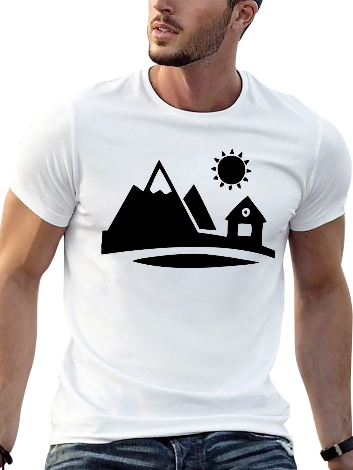 Mountain Cabin Graphic Tee - Black Cotton T-Shirt