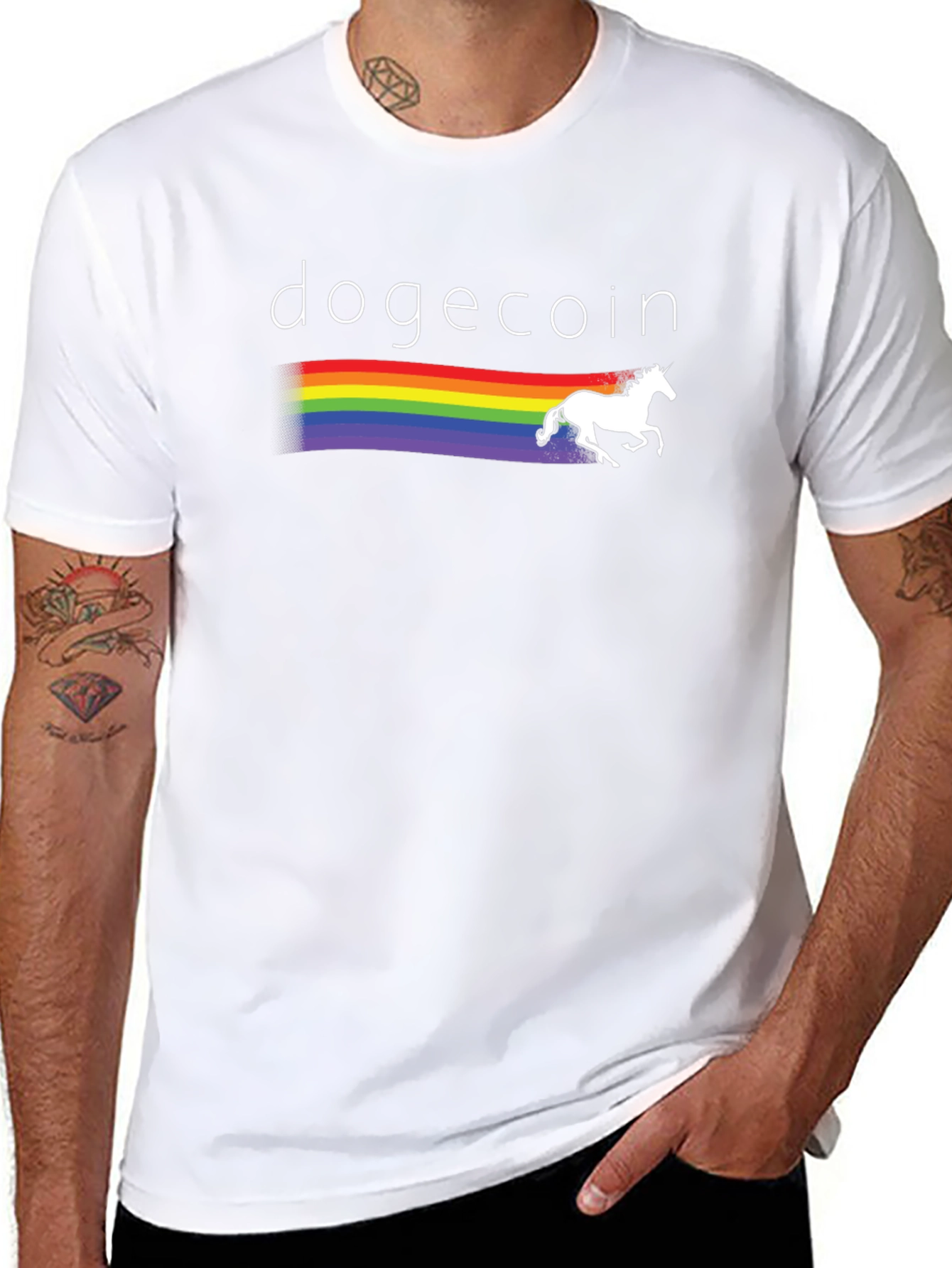 Dogecoin Rainbow Unicorn Graphic T-Shirt