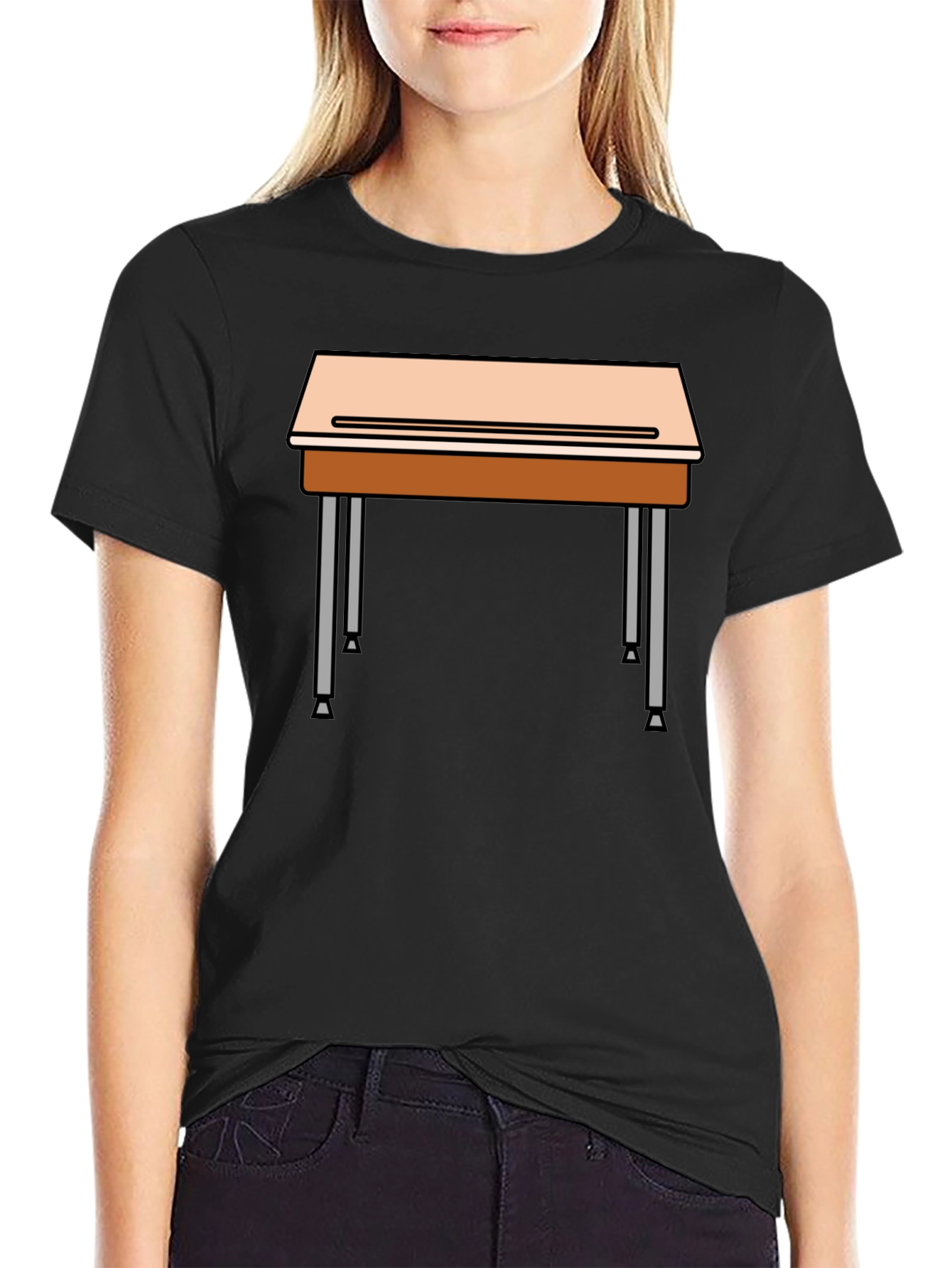 School Desk Graphic Tee - Black Cotton Blend T-Shirt