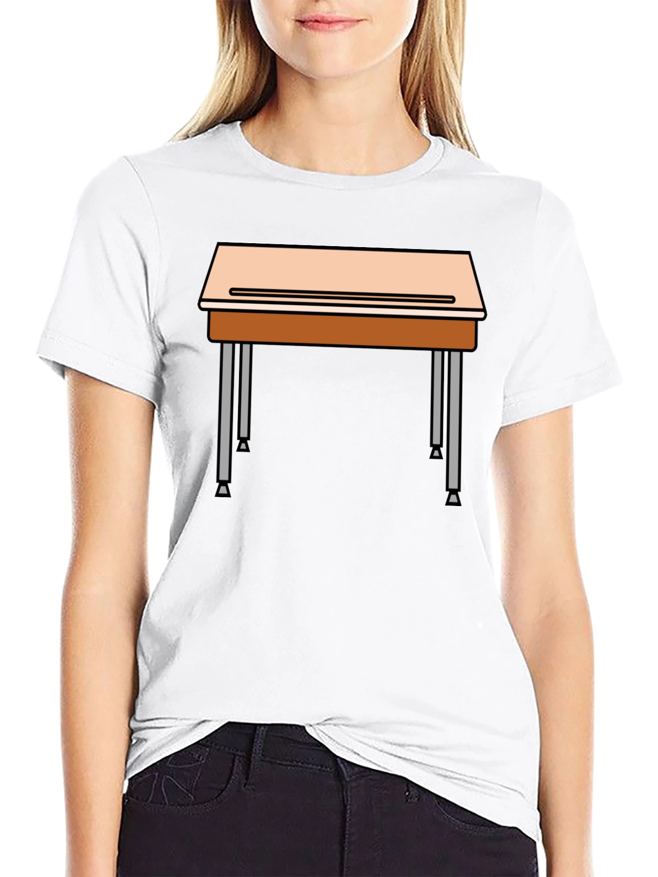 School Desk Graphic Tee - Black Cotton Blend T-Shirt