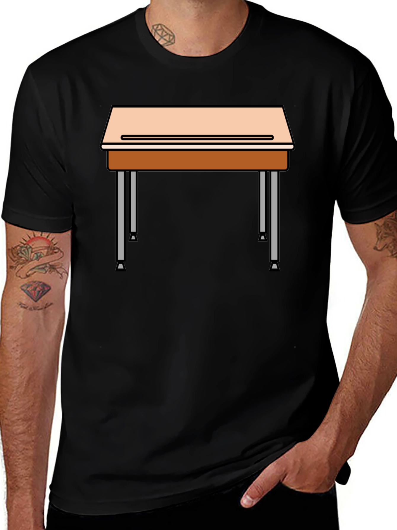 School Desk Graphic Tee - Black Cotton Blend T-Shirt