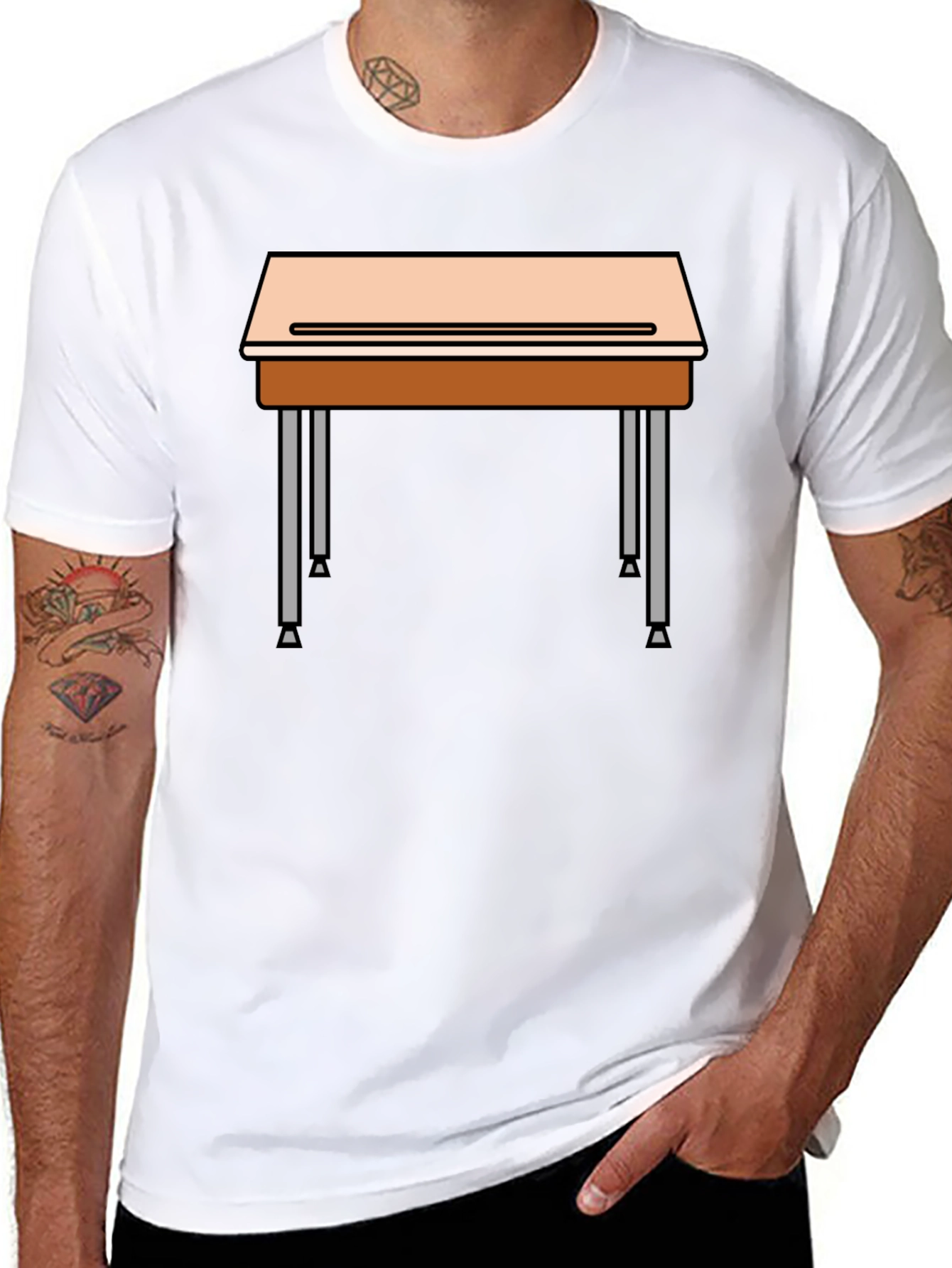 School Desk Graphic Tee - Black Cotton Blend T-Shirt