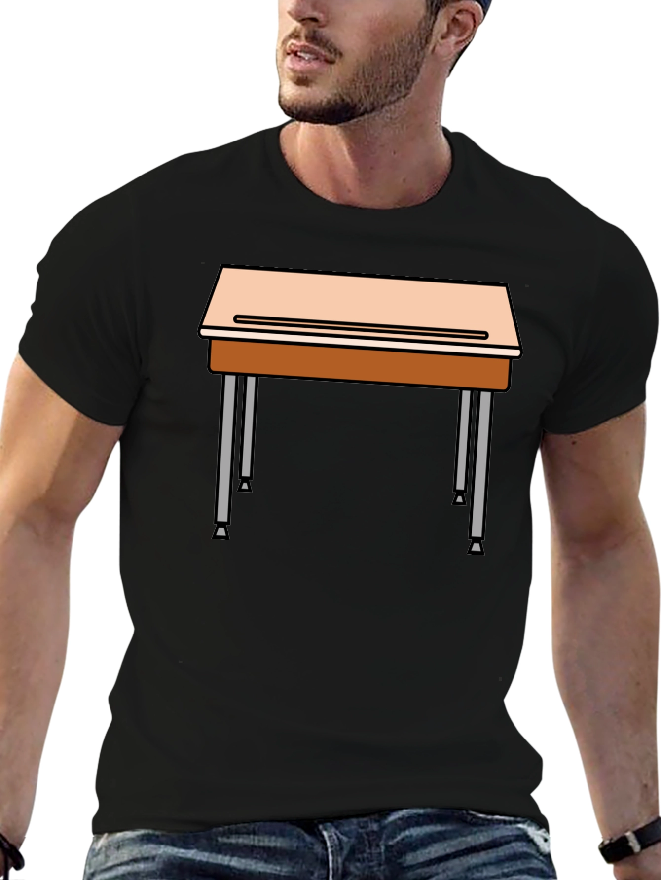 School Desk Graphic Tee - Black Cotton Blend T-Shirt